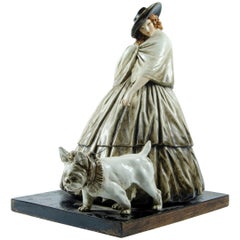 Vintage Ceramica Cacciapuoti Dama con Bulldog