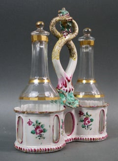 Painted pottery from the 18th century Olive Oil Bowl with Cut Crystal Bottles