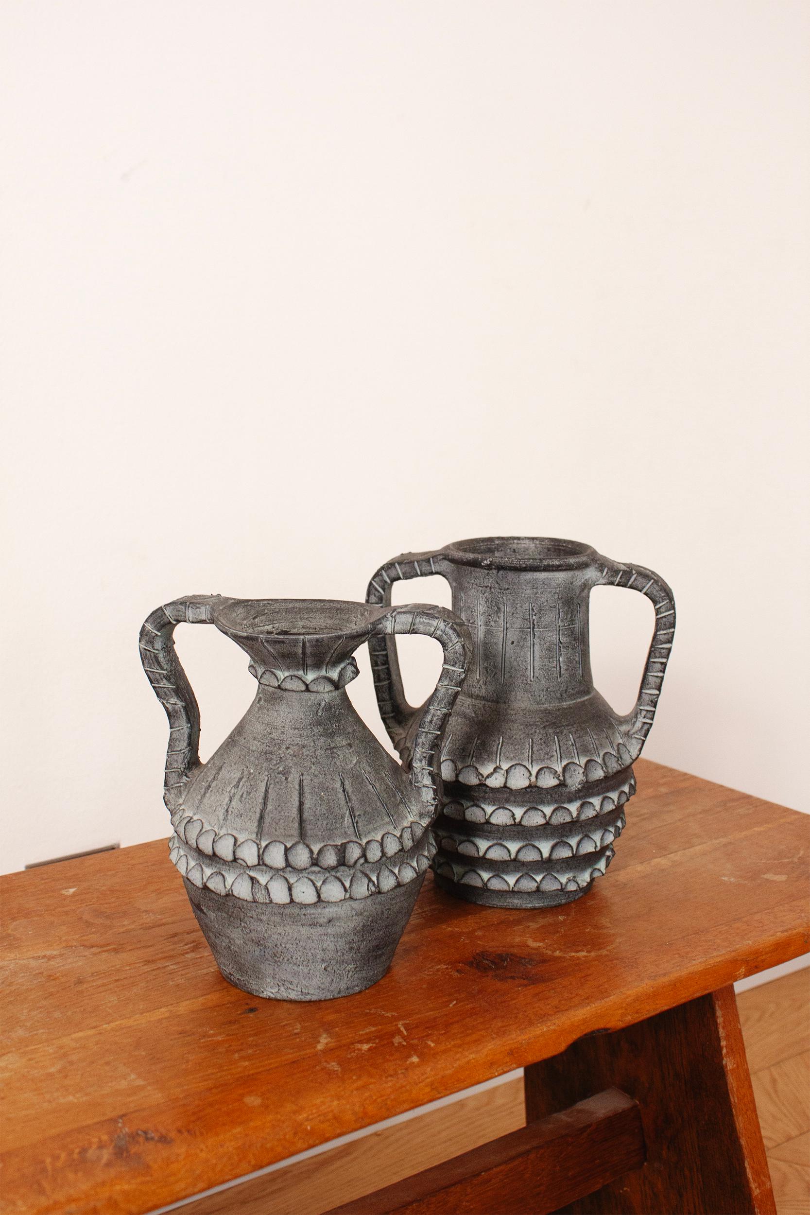 Ceramica Partenon 1950 Spanish Hand Made Black Ceramic Amphora Mid-Century For Sale 5