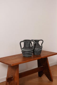 Ceramica Partenon 1950 Spanish Hand Made Black Ceramic Amphora Mid-Century