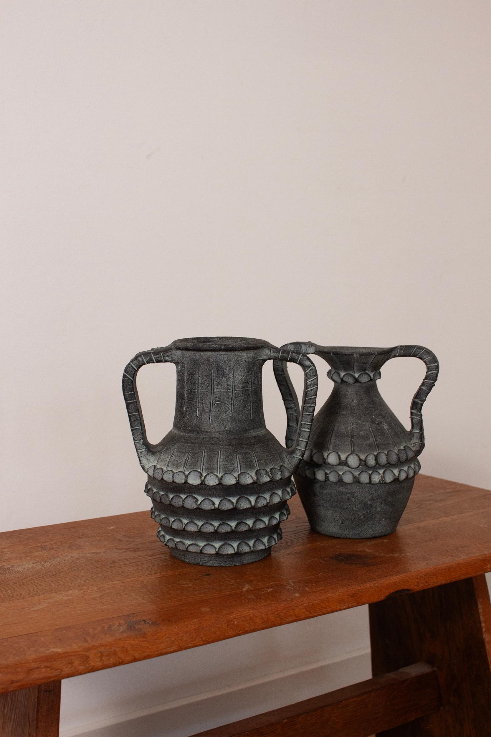 Ceramica Partenon 1950 Español Hand Made Ceramica Negra Amphora Mid-Century Colonial español en venta