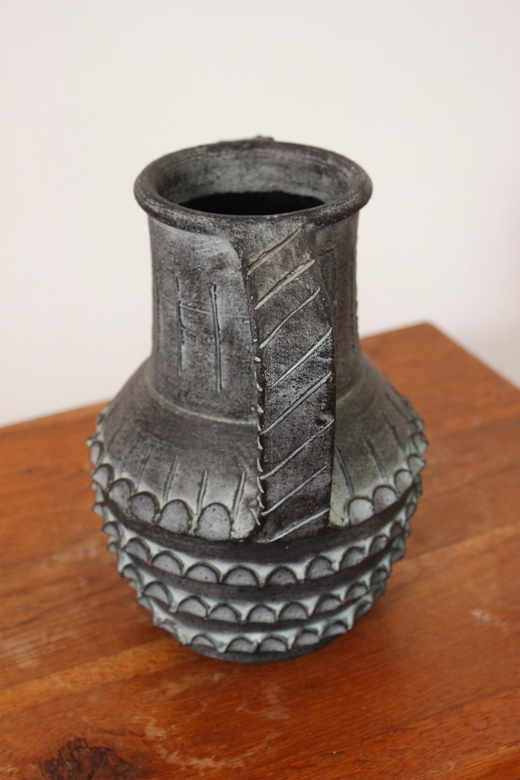 Ceramica Partenon 1950 Spanish Hand Made Black Ceramic Amphora Mid-Century In Excellent Condition For Sale In Rümmingen, BW