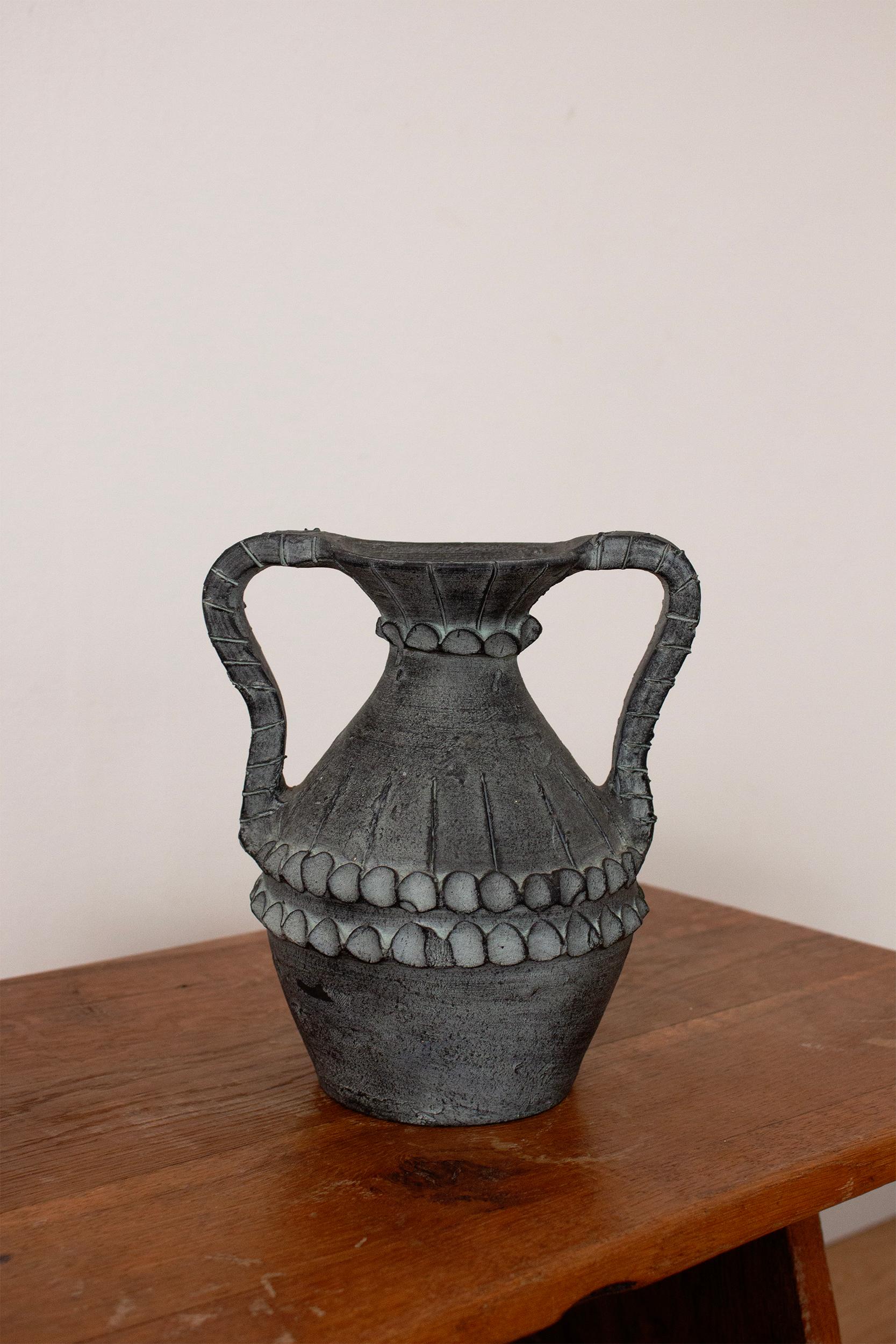 Ceramica Partenon 1950 Español Hand Made Ceramica Negra Amphora Mid-Century Cerámico en venta