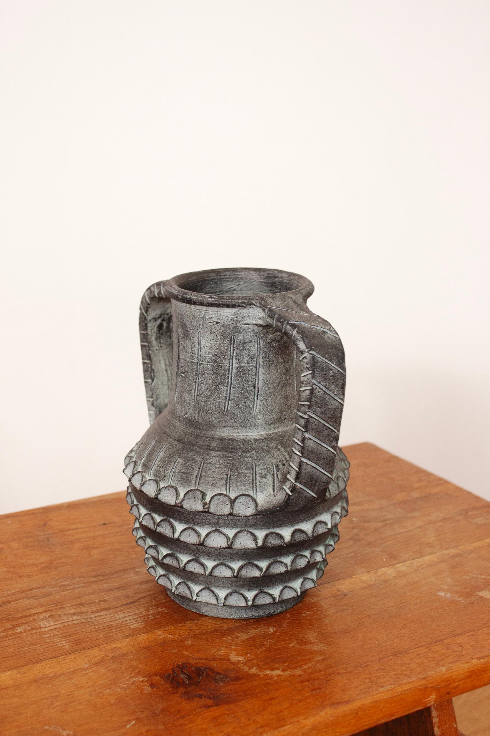 Ceramica Partenon 1950 Spanish Hand Made Black Ceramic Amphora Mid-Century For Sale 1