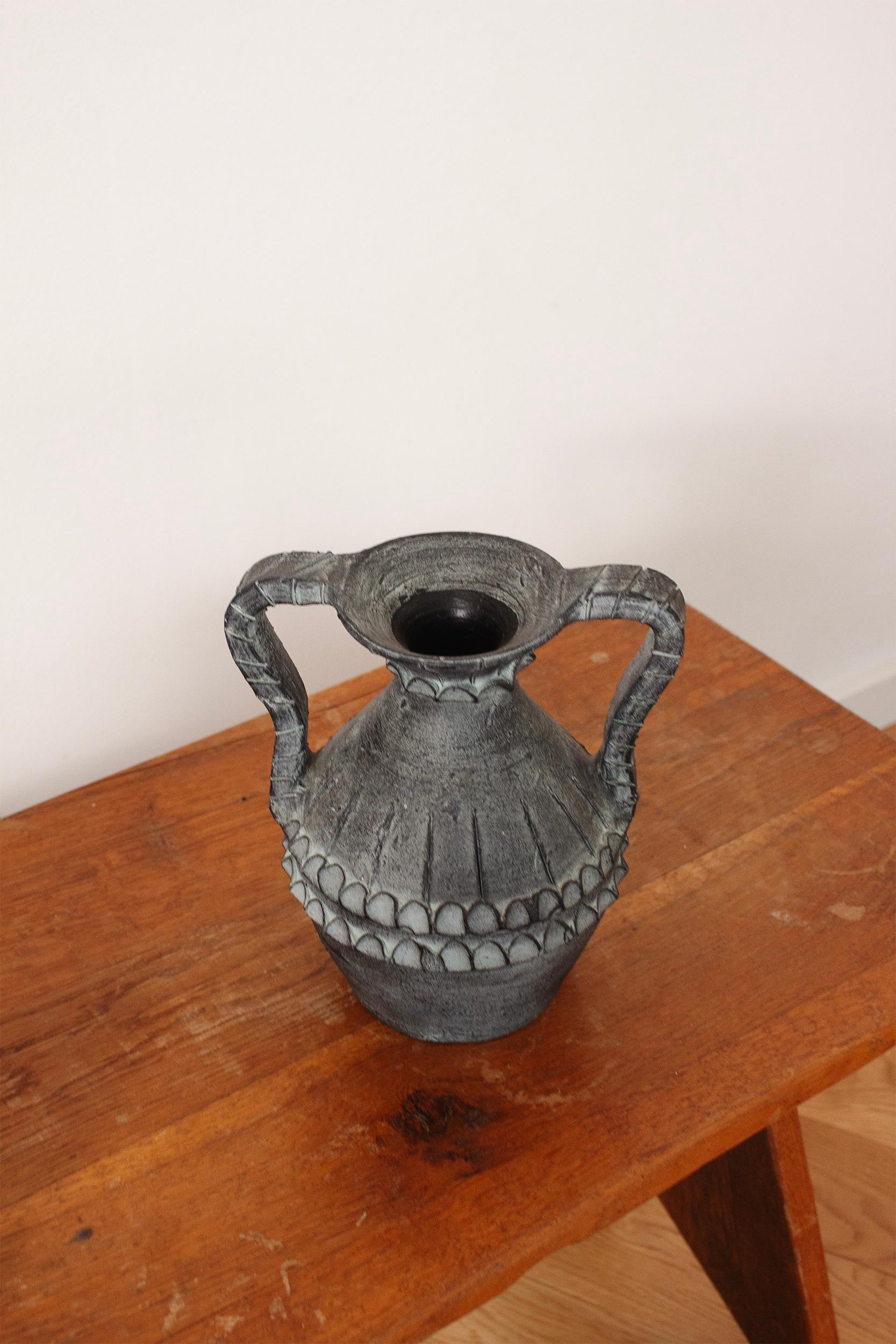 Ceramica Partenon 1950 Español Hand Made Ceramica Negra Amphora Mid-Century en venta 1