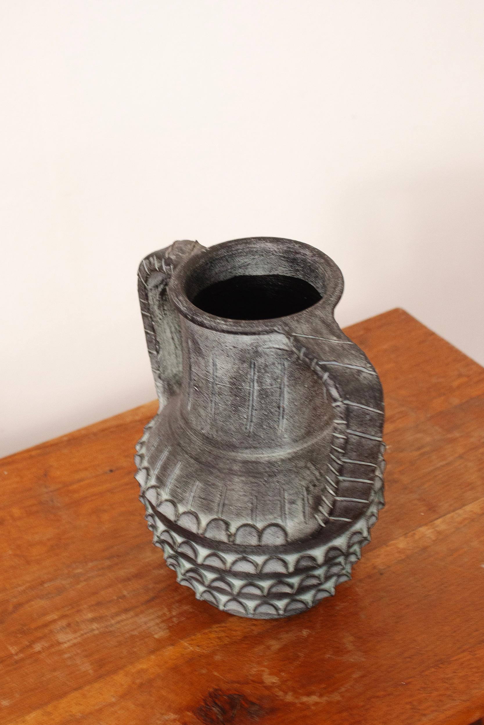 Ceramica Partenon 1950 Spanish Hand Made Black Ceramic Amphora Mid-Century For Sale 2