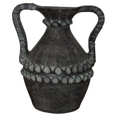 Ceramica Partenon 1950 Spanish Hand Made Black Ceramic Amphora Mid-Century