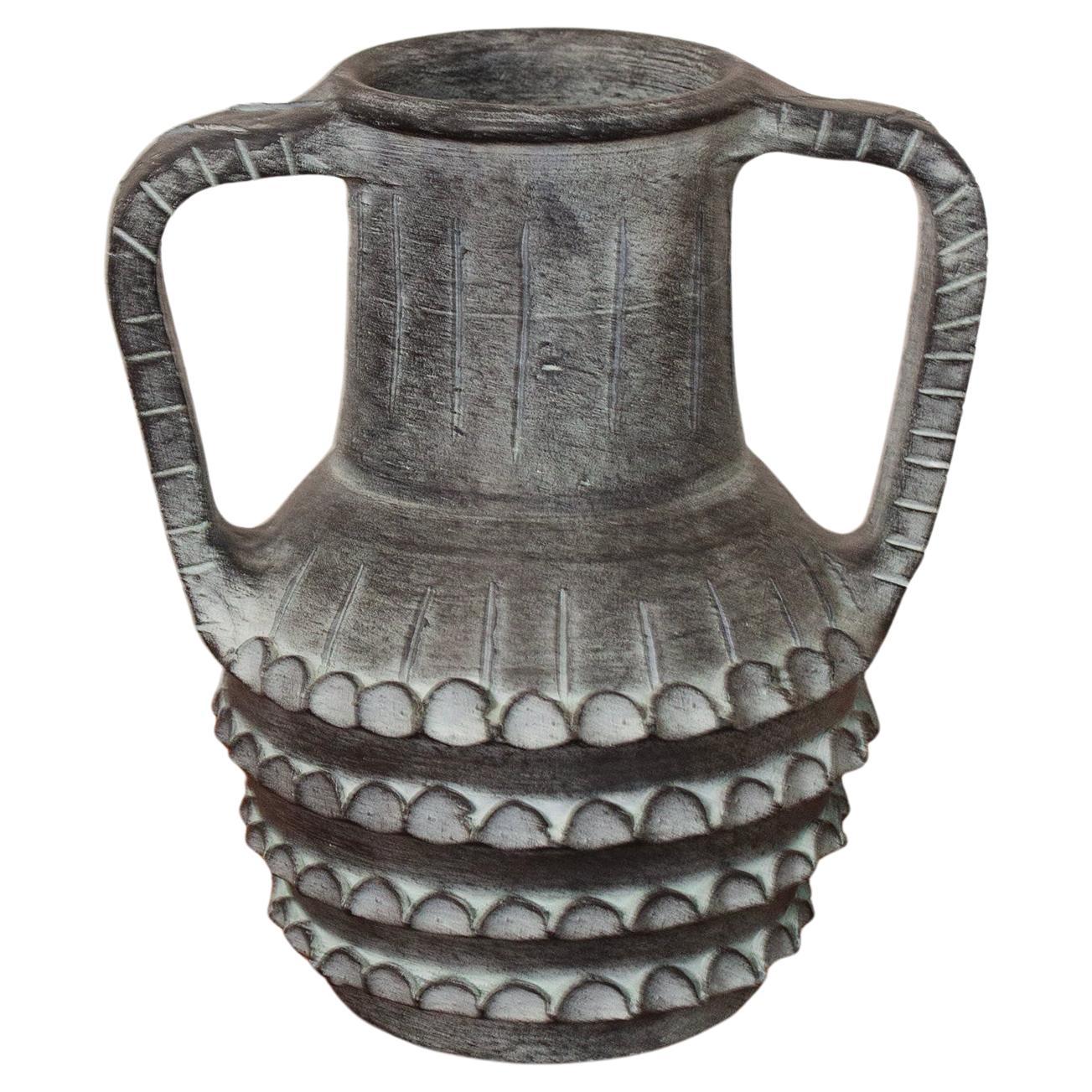 Ceramica Partenon 1950 Spanish Hand Made Black Ceramic Amphora Mid-Century