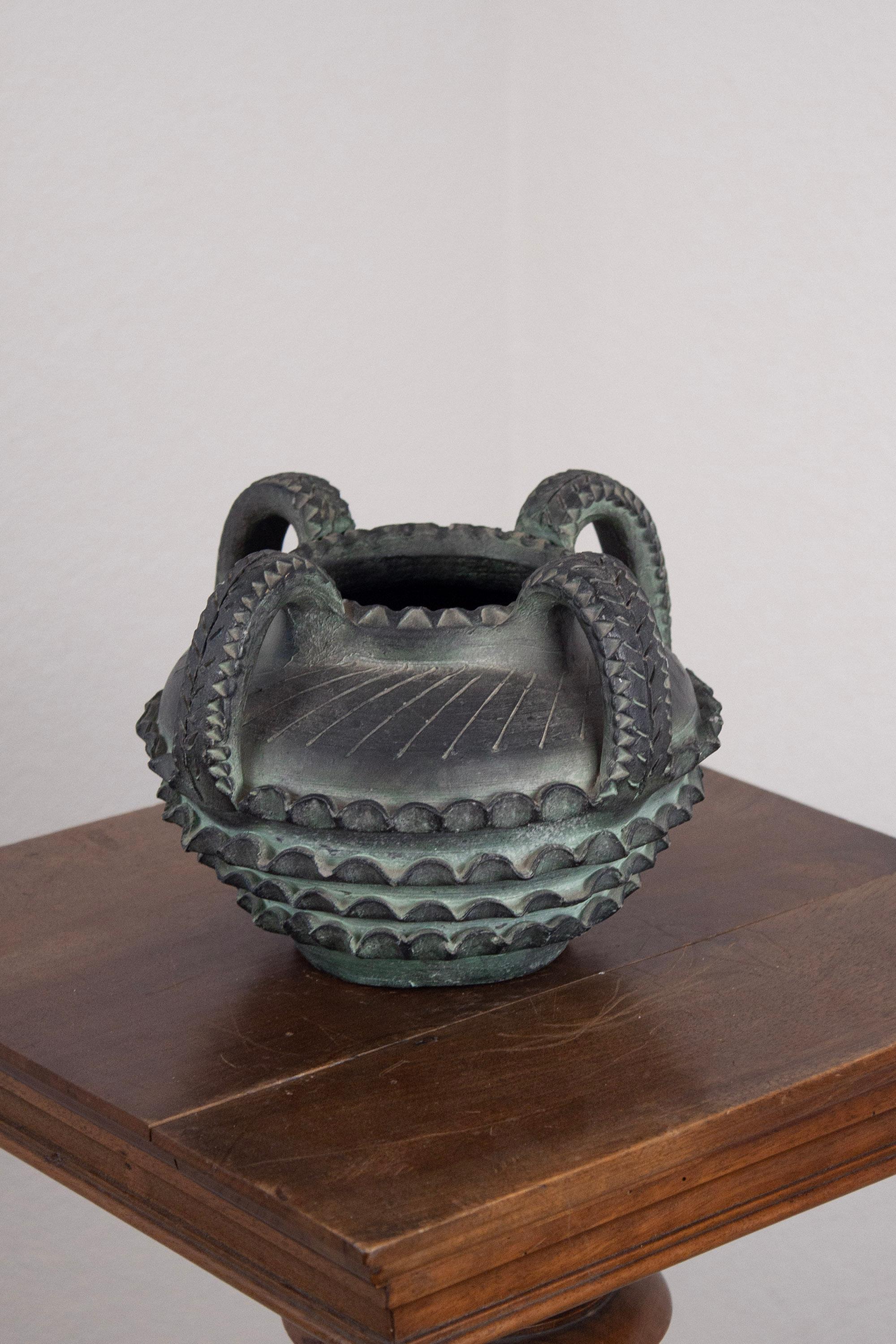 Ceramica Partenon 1950 Spanish Hand Made Black Ceramic Vesel Mid-Century en vente 3