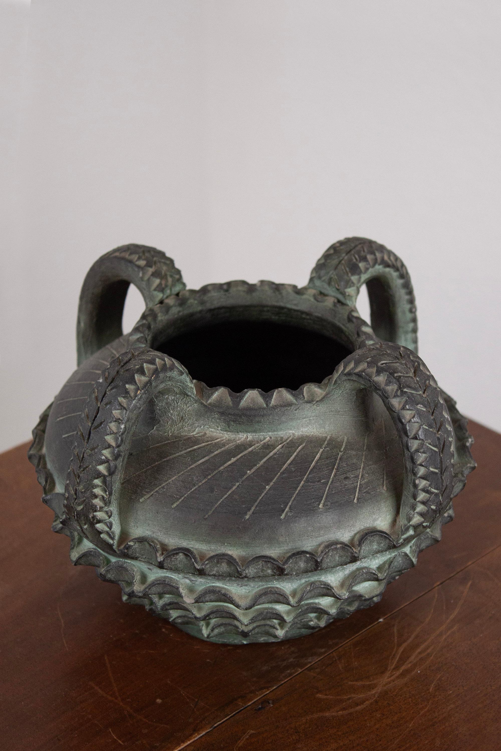 Ceramica Partenon 1950 Spanish Hand Made Black Ceramic Vesel Mid-Century en vente 4