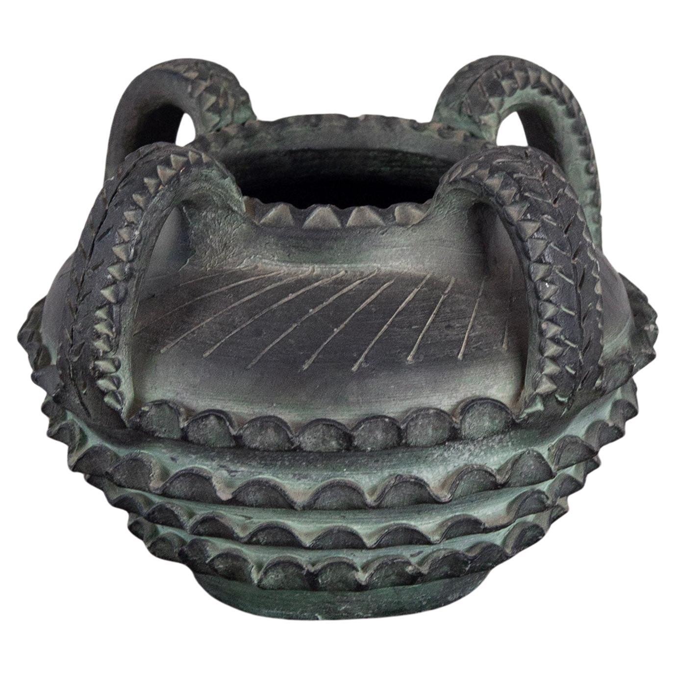 Ceramica Partenon 1950 Spanish Hand Made Black Ceramic Vesel Mid-Century en vente