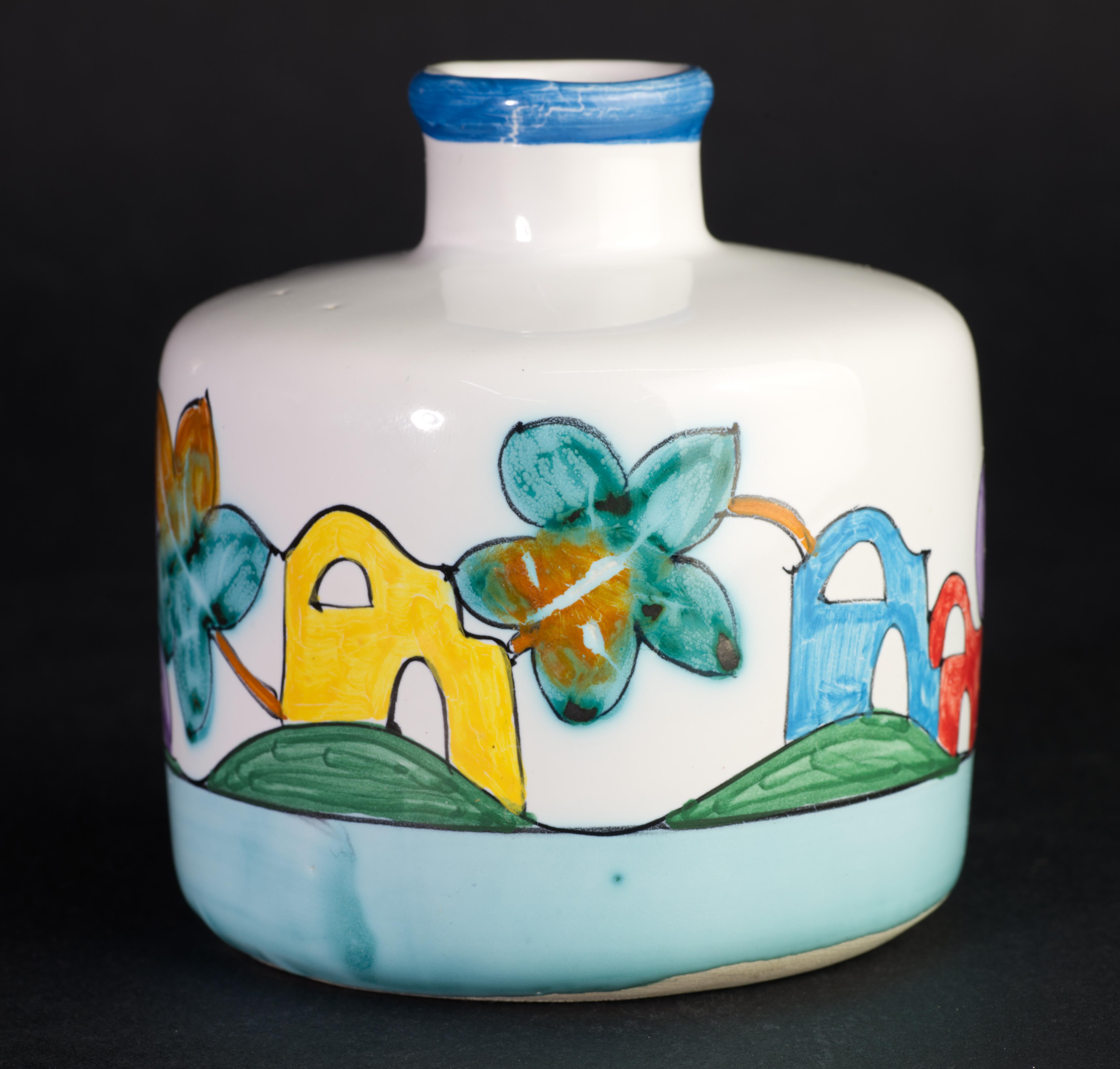 Italian Ceramiche Daedalus Vietri Majolica Bud Vase, Italy Postmodern For Sale