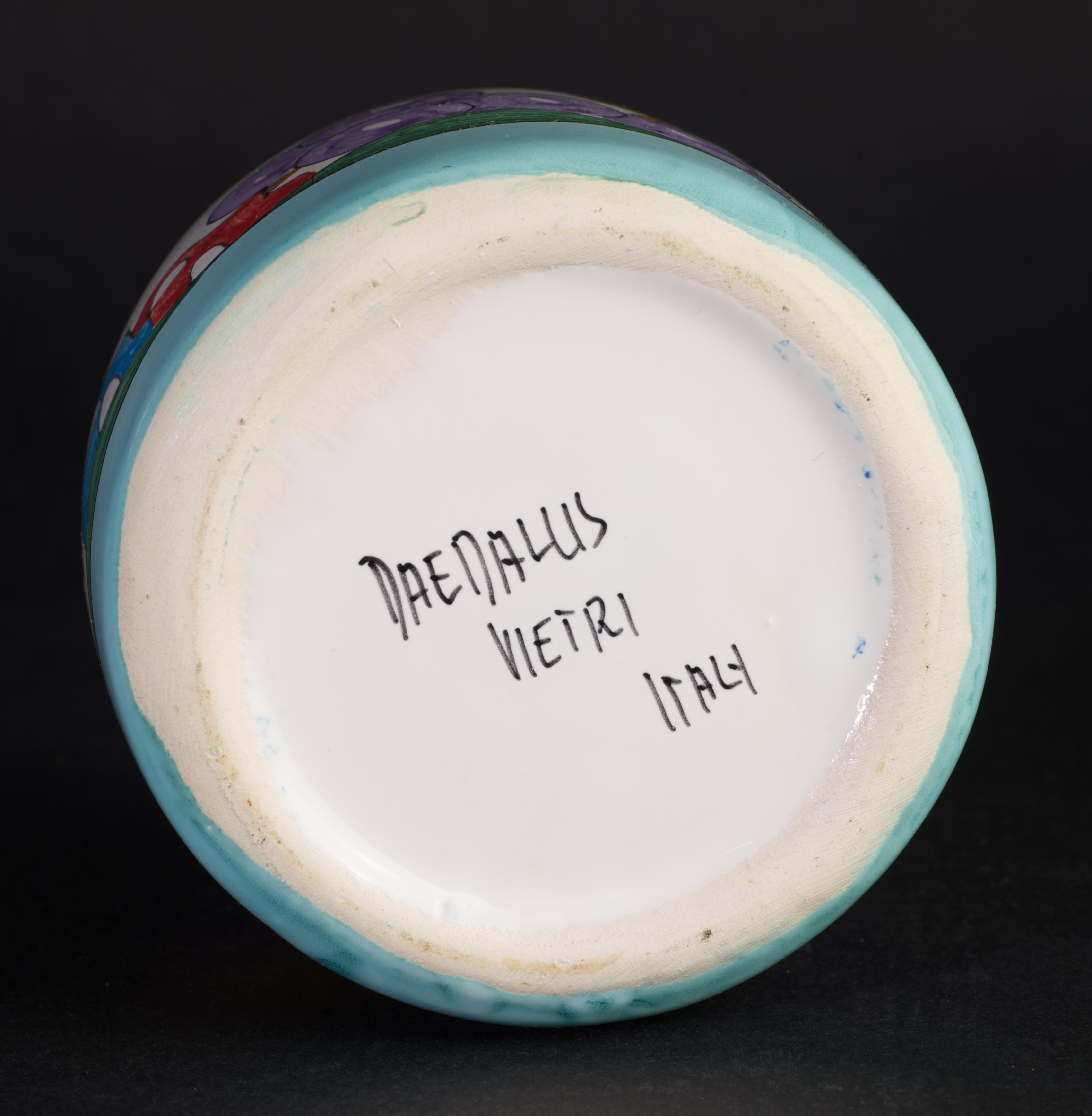 Hand-Crafted Ceramiche Daedalus Vietri Majolica Bud Vase, Italy Postmodern For Sale