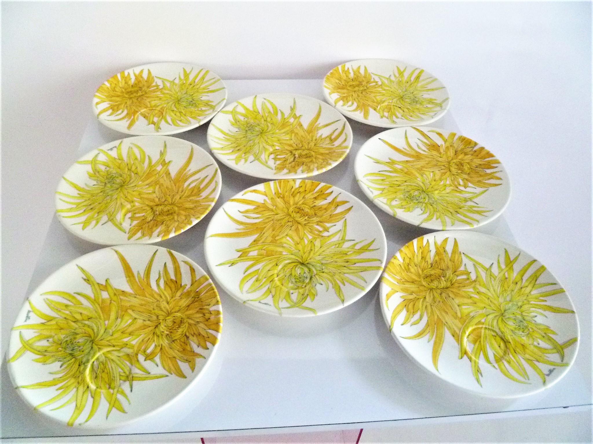 Ceramiche Ernestine, Salerno Italy Chrysanthemum Cups Saucers and Creamer, 1950s 6