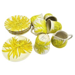 Ceramiche Ernestine, Salerno, Italien, Chrysantheme-Dessert-Set mit 17 Teilen