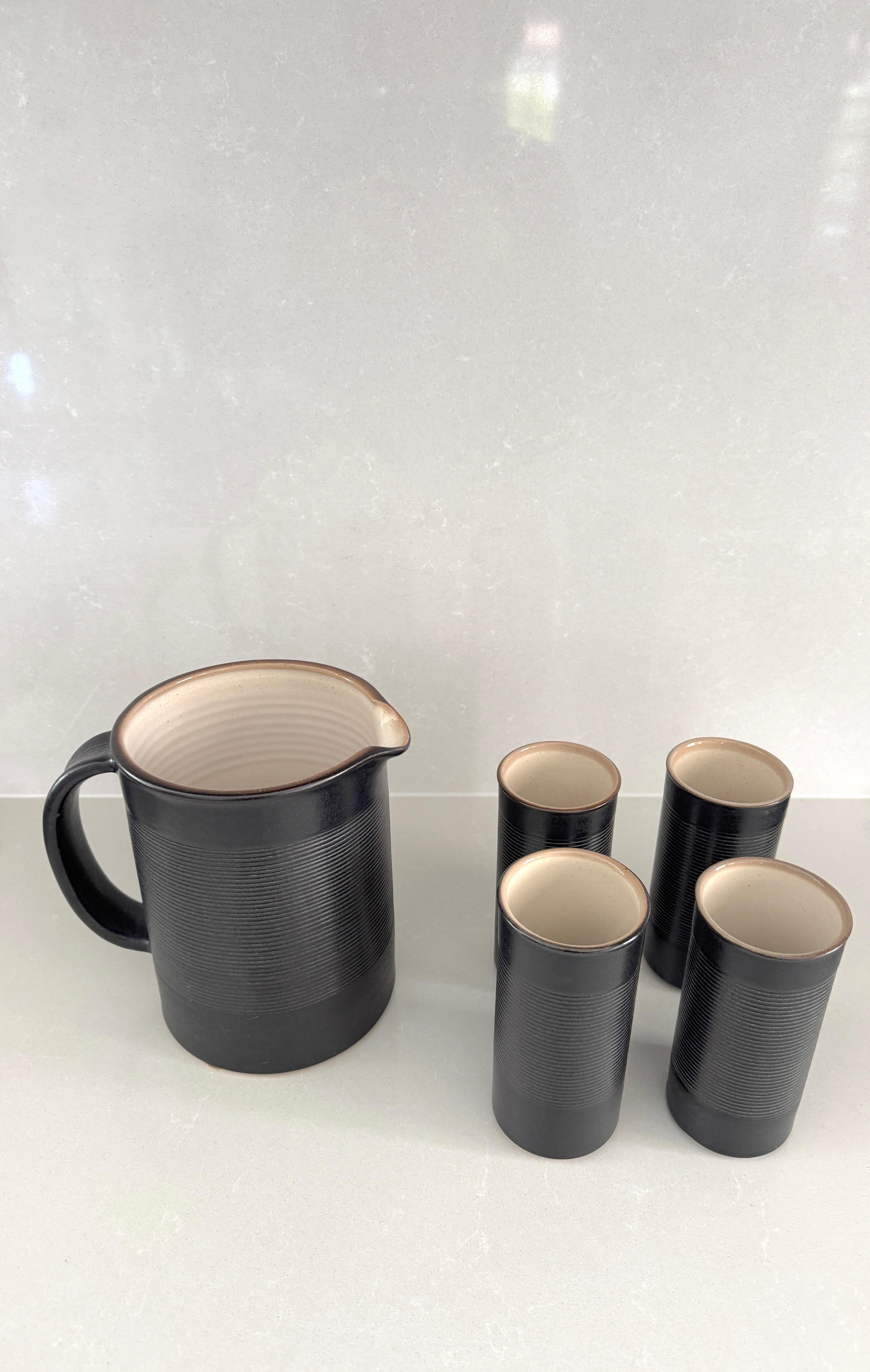 Italian IP Ceramics, Set consisting of carafe and four drinking glasses, 1960s For Sale