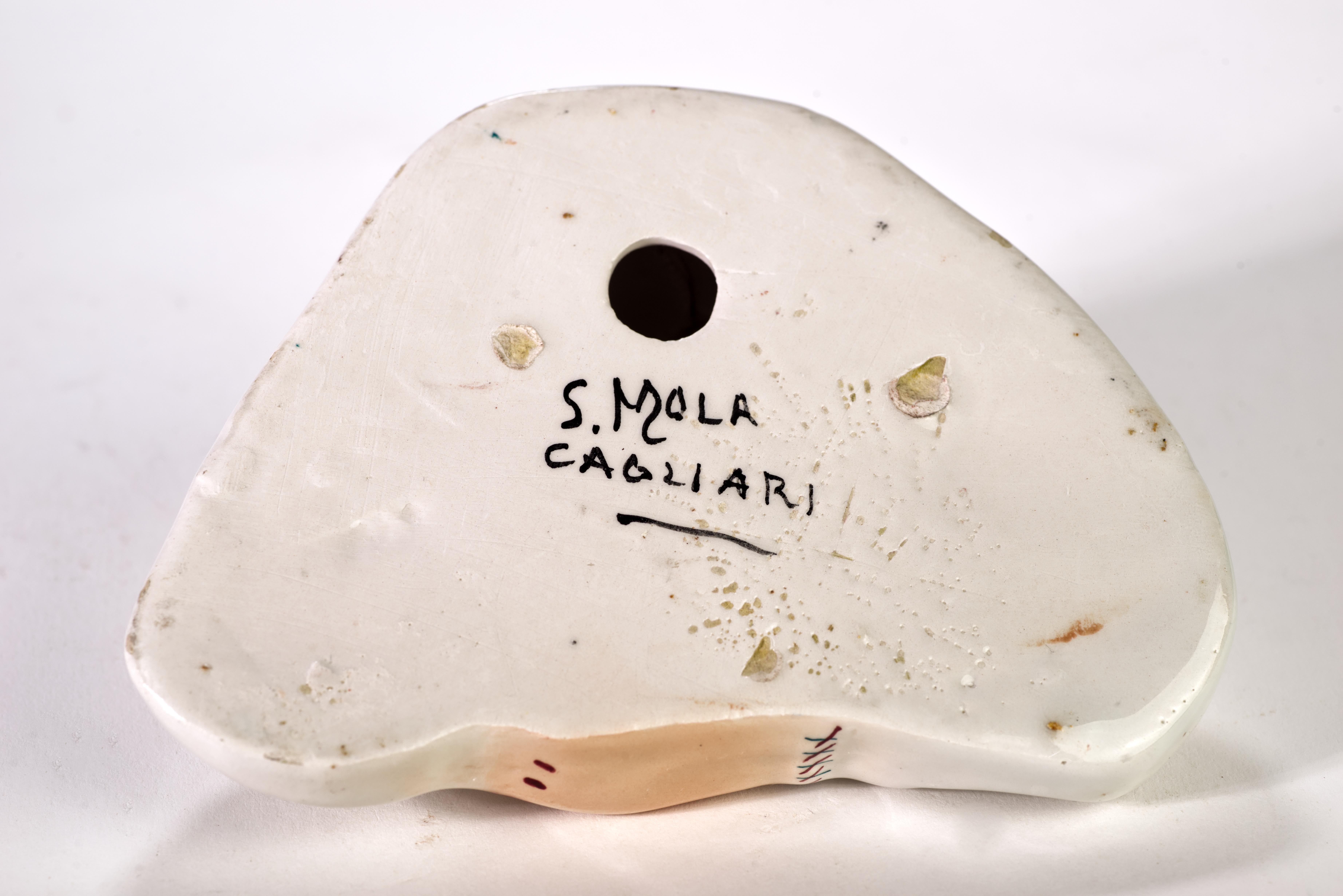 Smaltato Ceramiche Mola Vassoio in maiolica Posacenere Ragazza sarda, Cagliari Italia in vendita