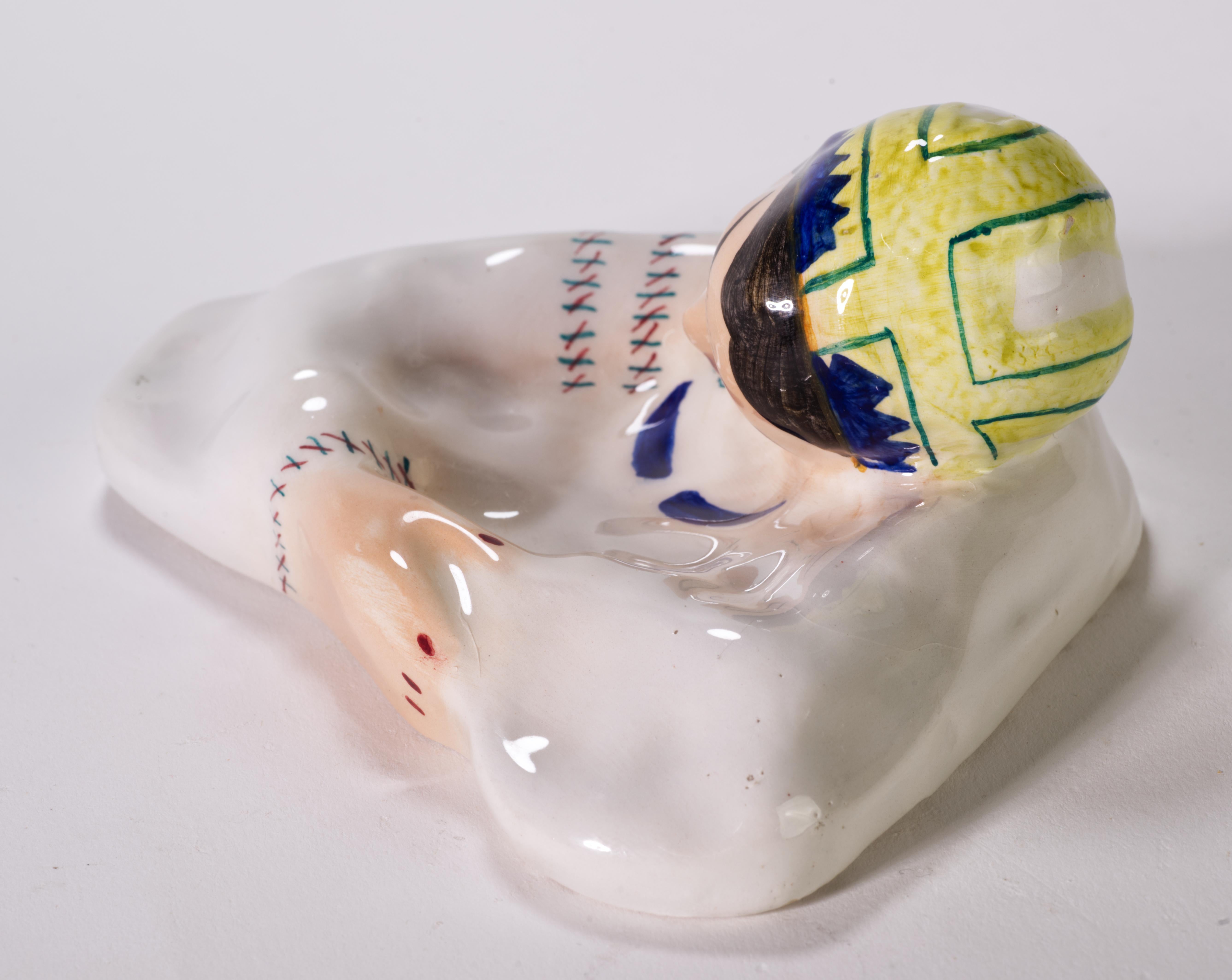 Ceramica Ceramiche Mola Vassoio in maiolica Posacenere Ragazza sarda, Cagliari Italia in vendita