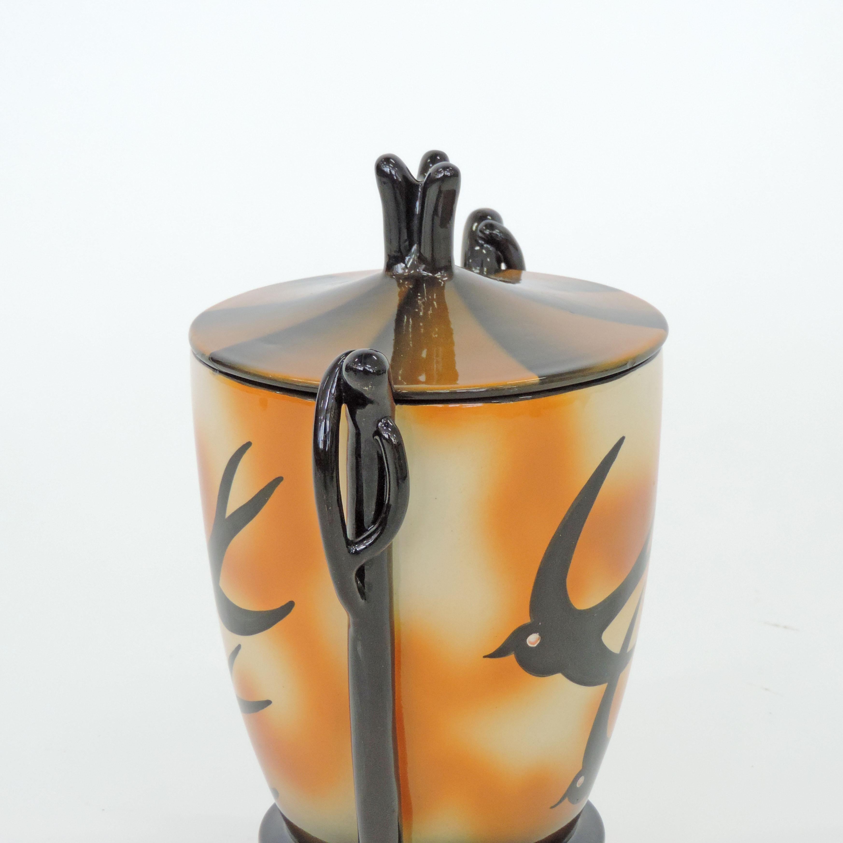 Ceramiche Rometti Art Deco Rondini Jar, Italy, 1936 1