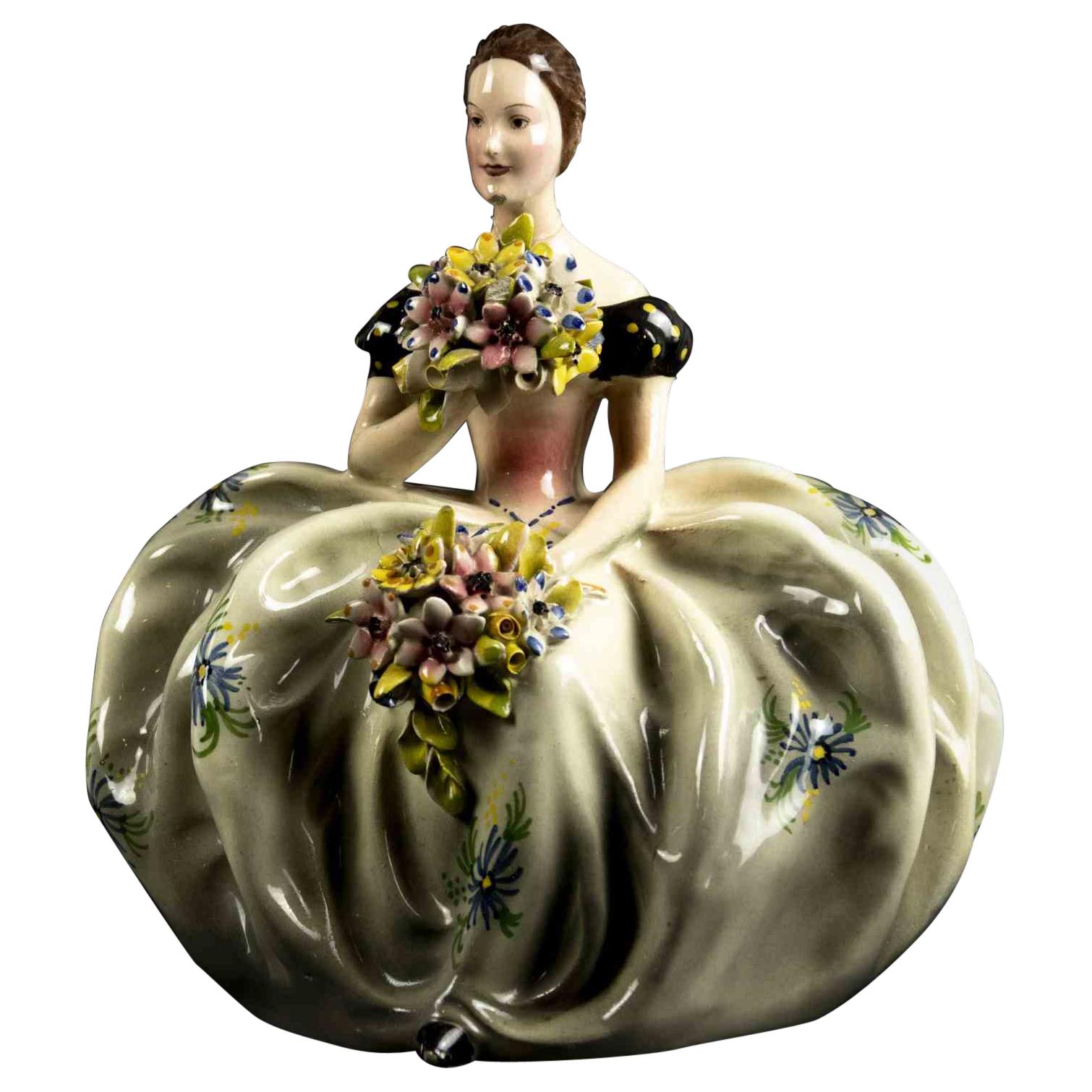 Ceramics Dame with Bouquets, France, Mid-20th Century