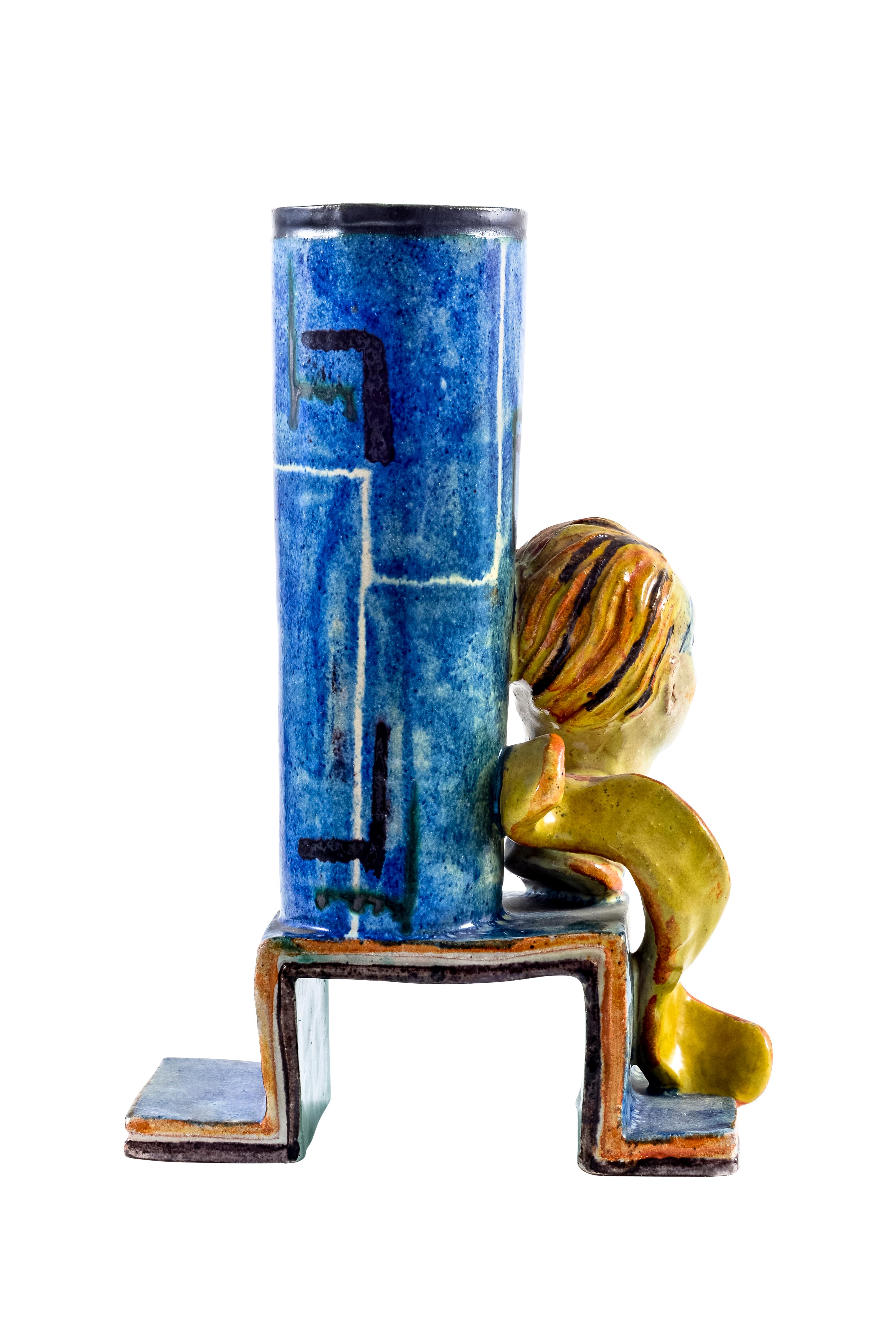 Ceramics Lamp Stand Female Head Gudrun Baudisch Wiener Werkstatte, circa 1928 In Good Condition For Sale In Vienna, AT