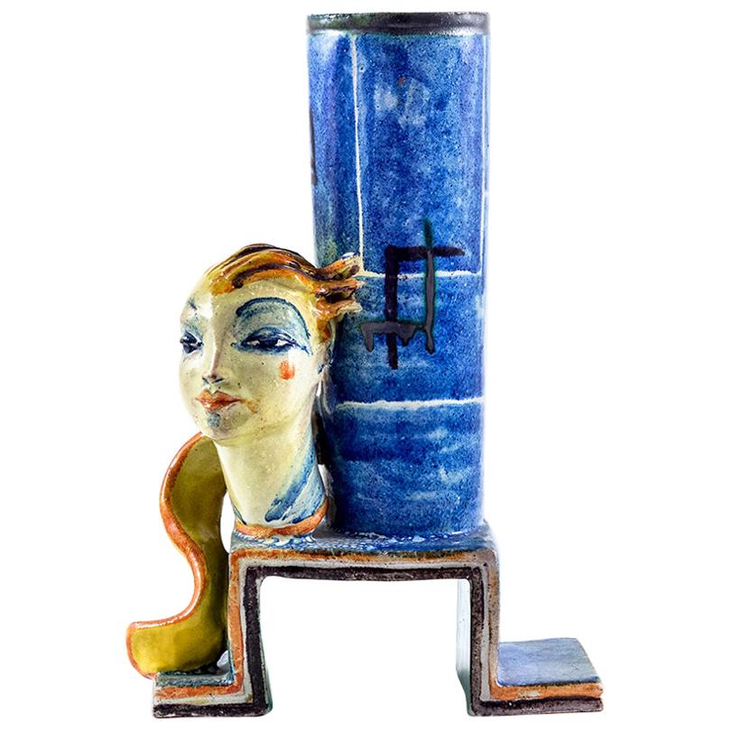 Ceramics Lamp Stand Female Head Gudrun Baudisch Wiener Werkstatte, circa 1928 For Sale