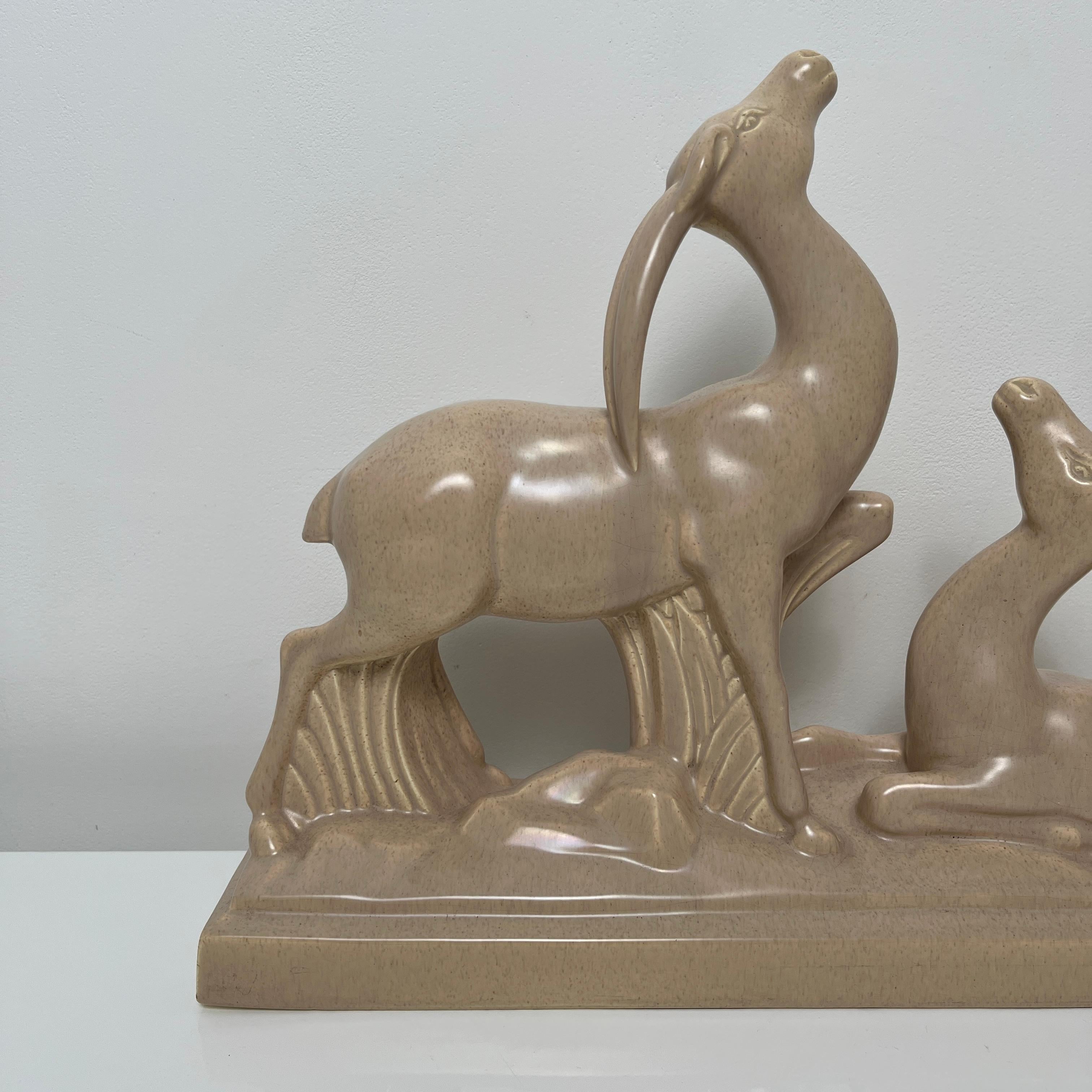 European Céramique Art Deco Antilopes de Charles Lemanceau Africaniste barbotine, France For Sale