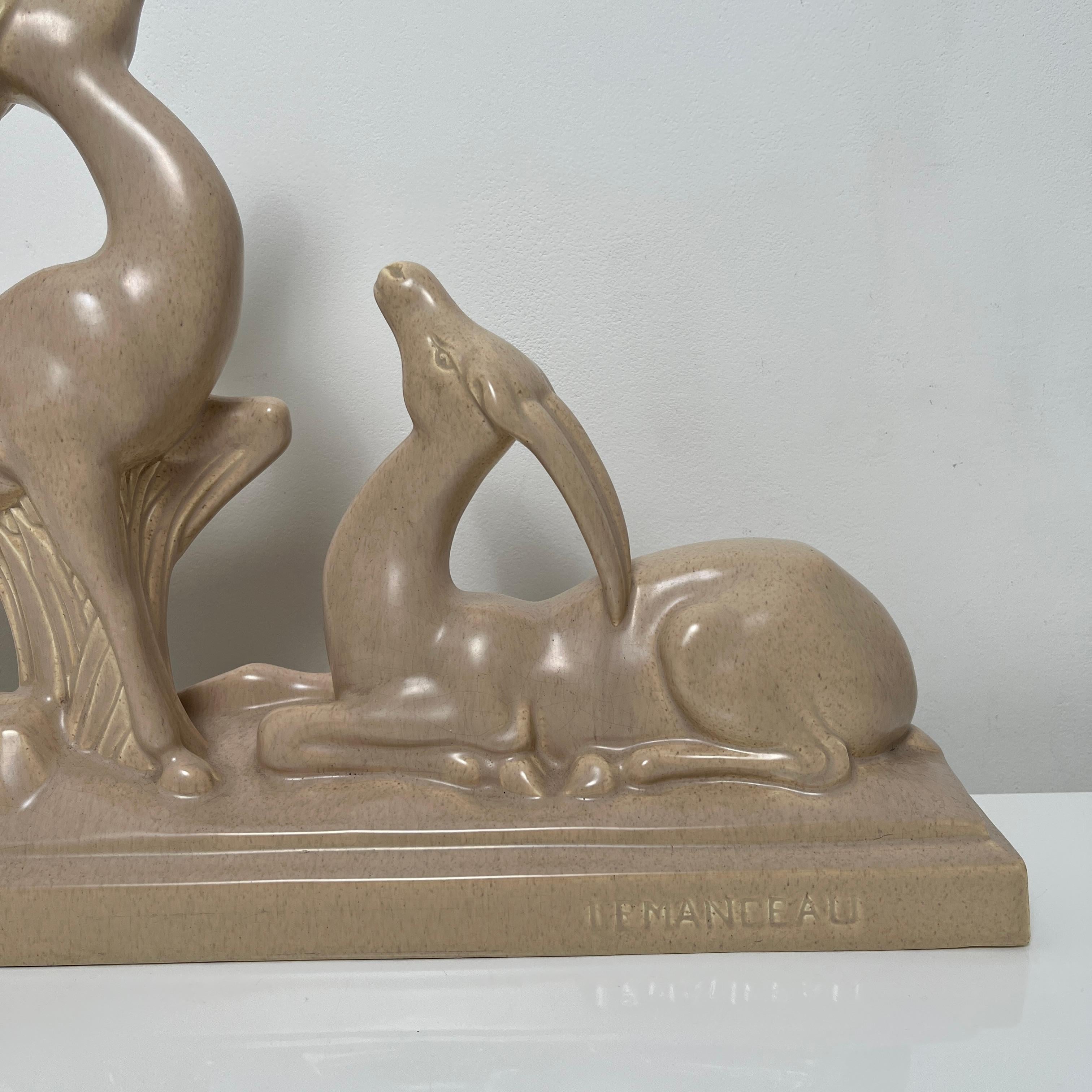 Other Céramique Art Deco Antilopes de Charles Lemanceau Africaniste barbotine, France For Sale