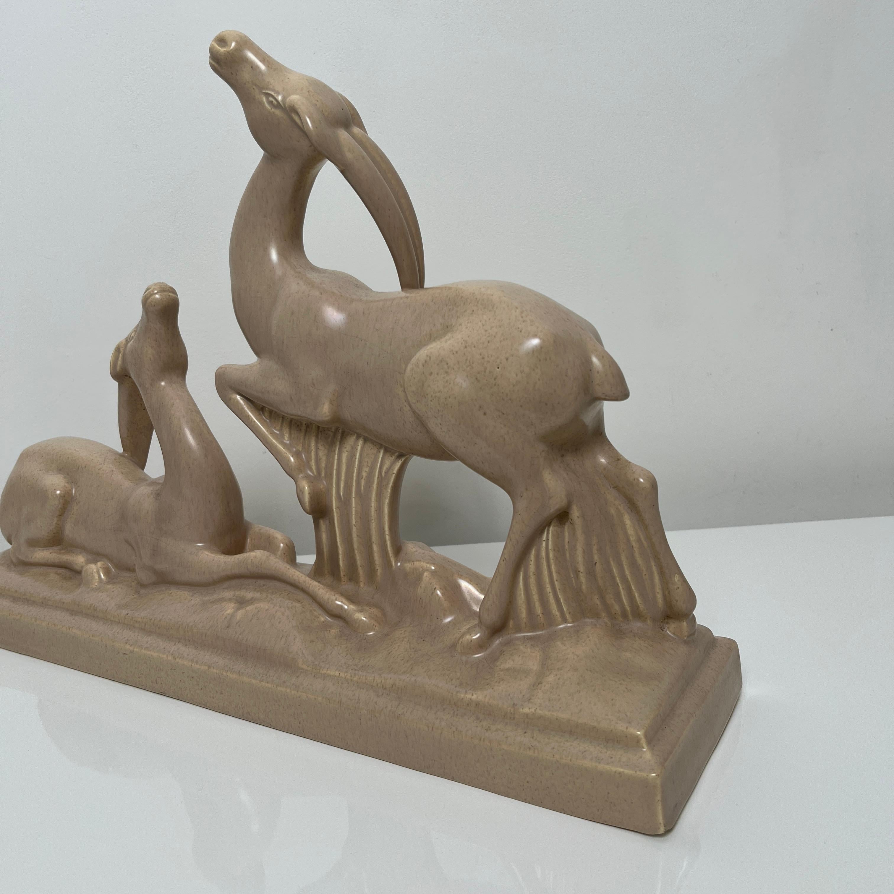 Céramique Art Deco Antilopes de Charles Lemanceau Africaniste barbotine, France In Good Condition For Sale In PONT-AUDEMER, FR
