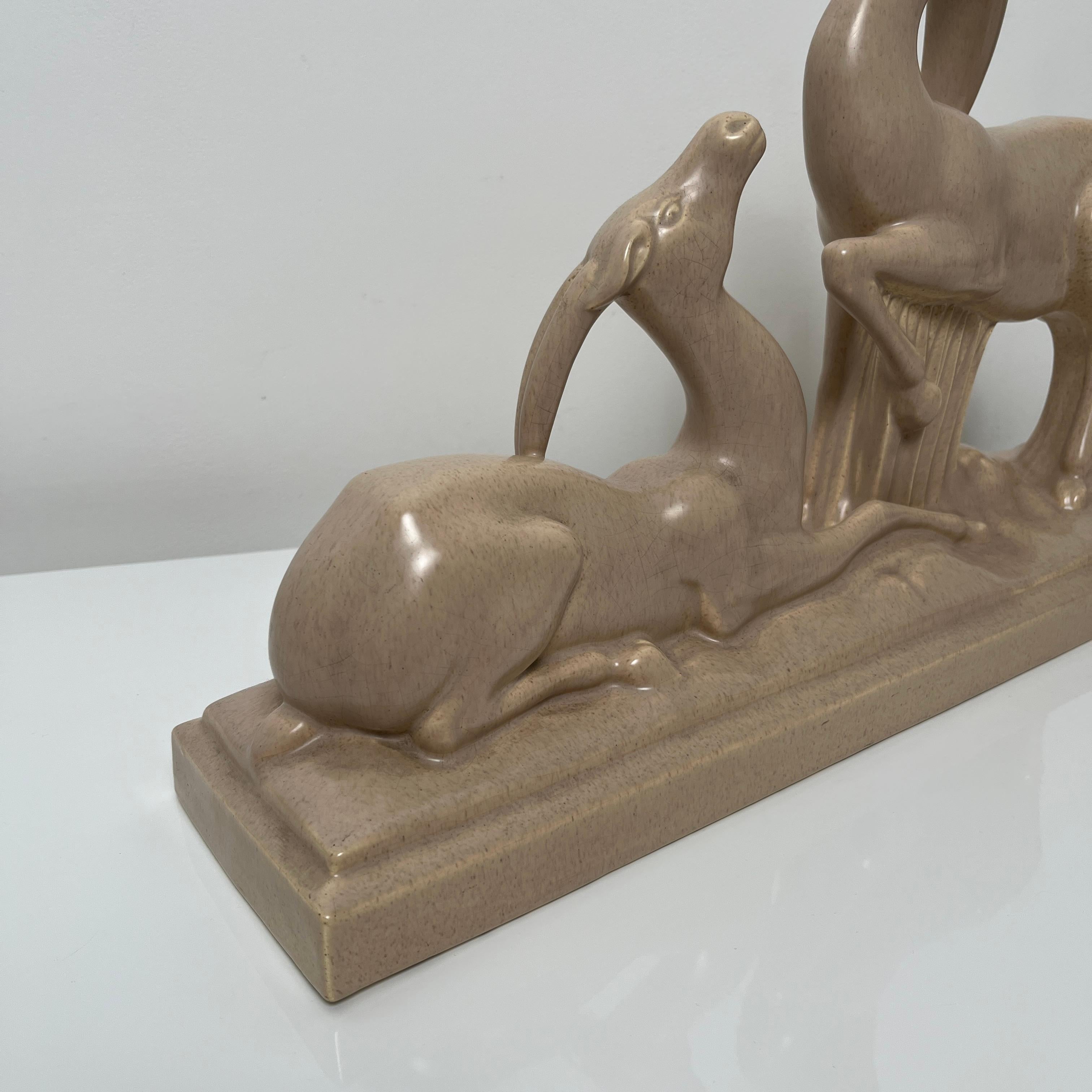 Mid-20th Century Céramique Art Deco Antilopes de Charles Lemanceau Africaniste barbotine, France For Sale