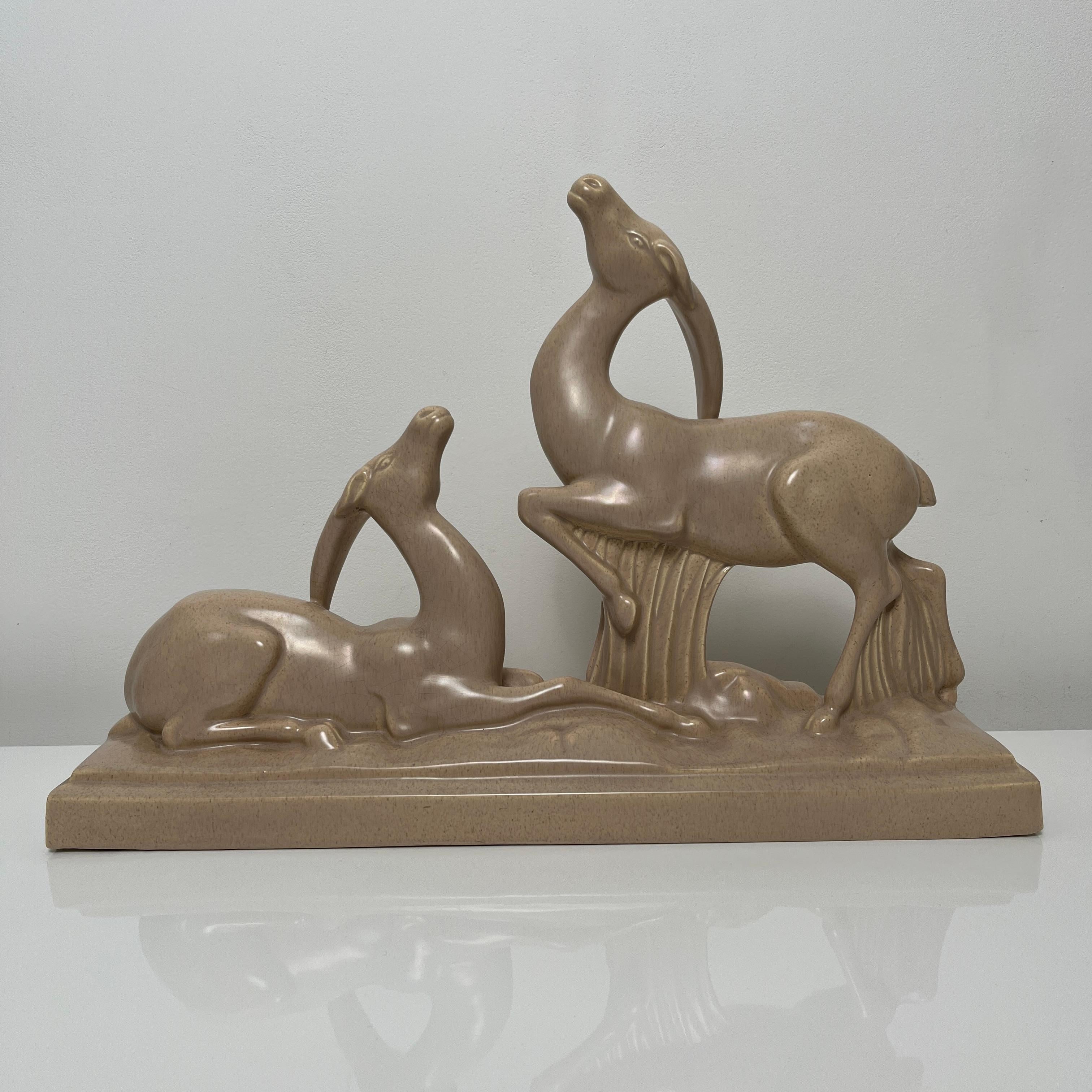 Céramique Art Deco Antilopes de Charles Lemanceau Africaniste barbotine, France For Sale 1