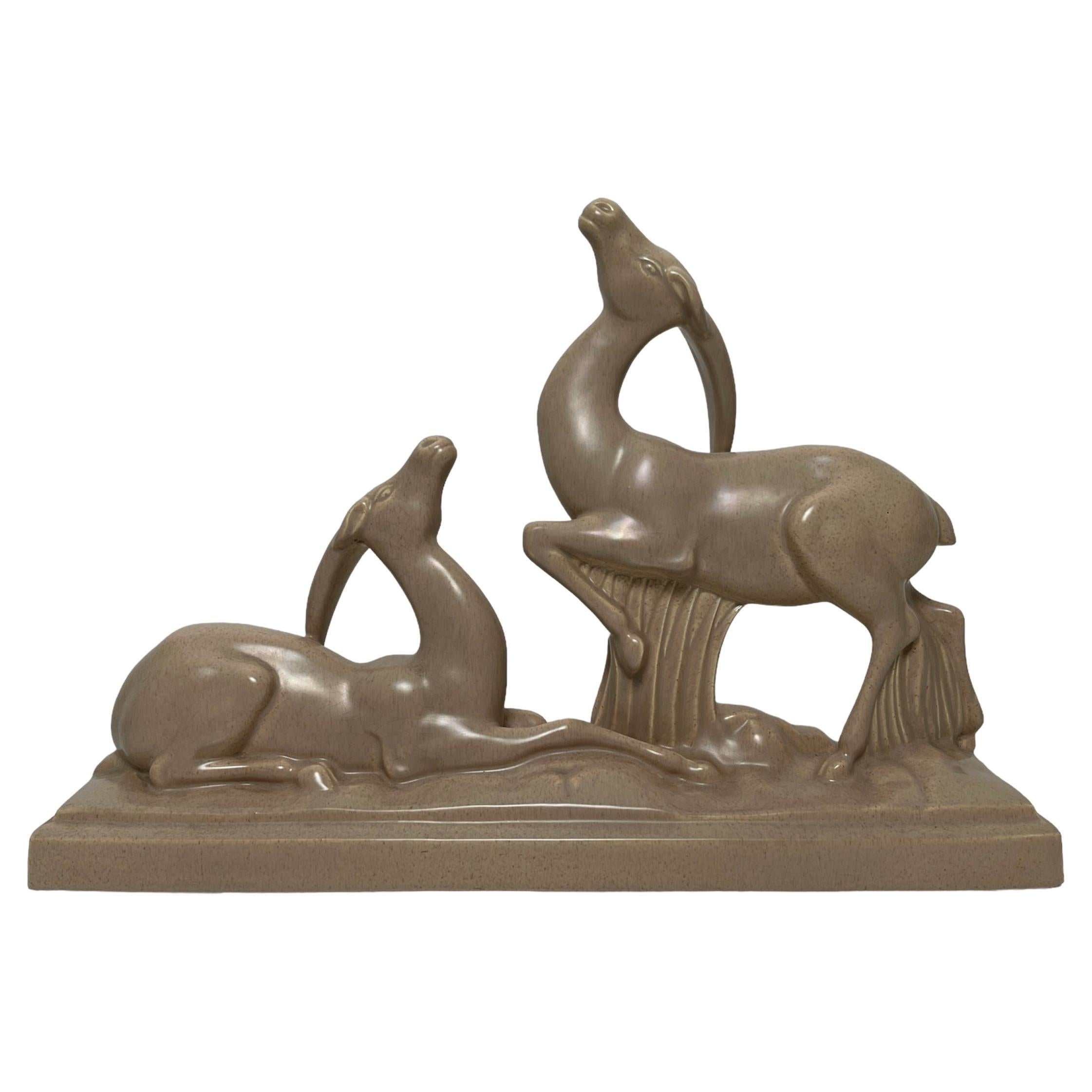 Céramique Art Deco Antilopes de Charles Lemanceau Africaniste barbotine, France For Sale