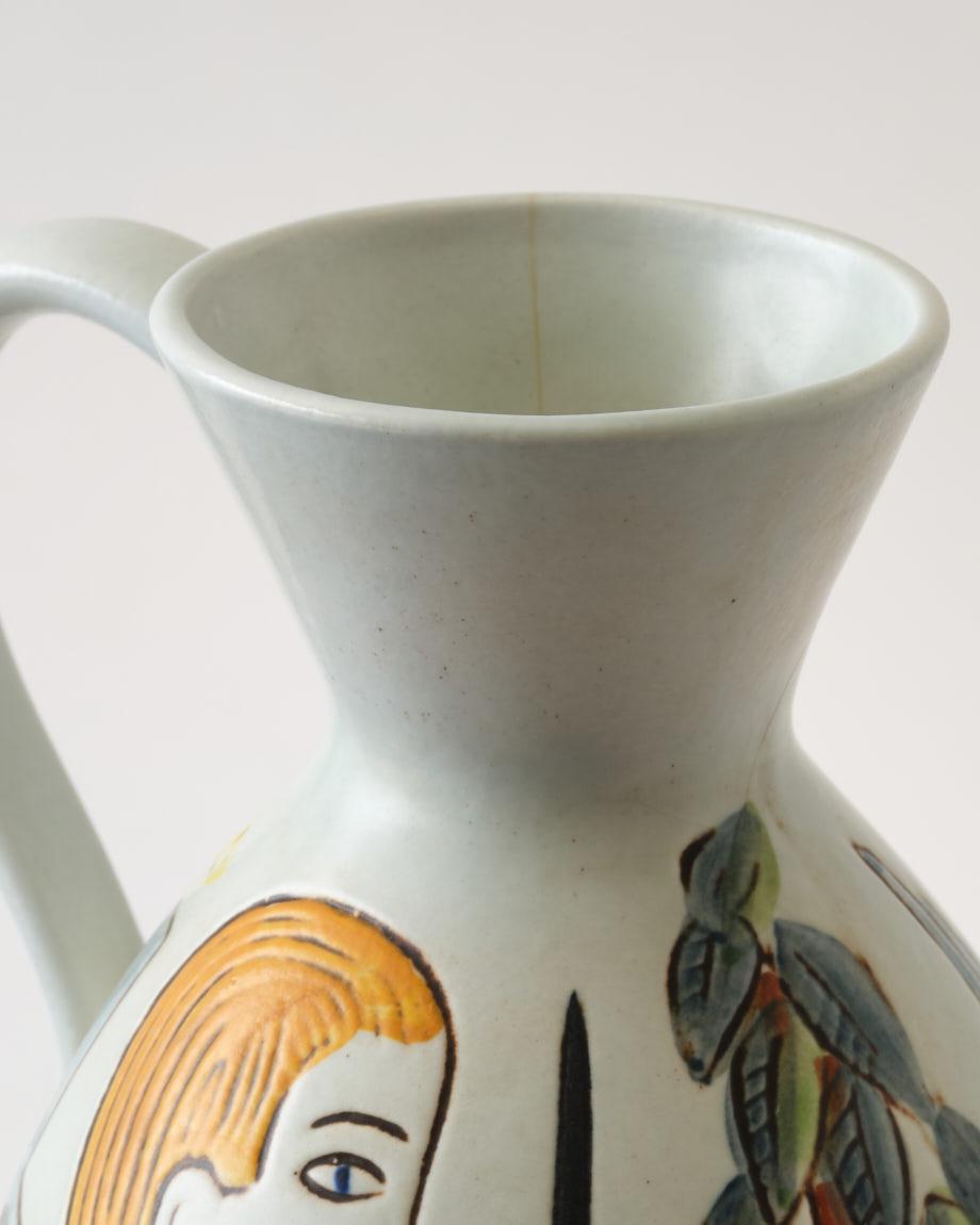 Ceramic Vase by C-H Stalhane, Sweden, Woman & Man Painted, Multi Colors, C 1950 For Sale 8