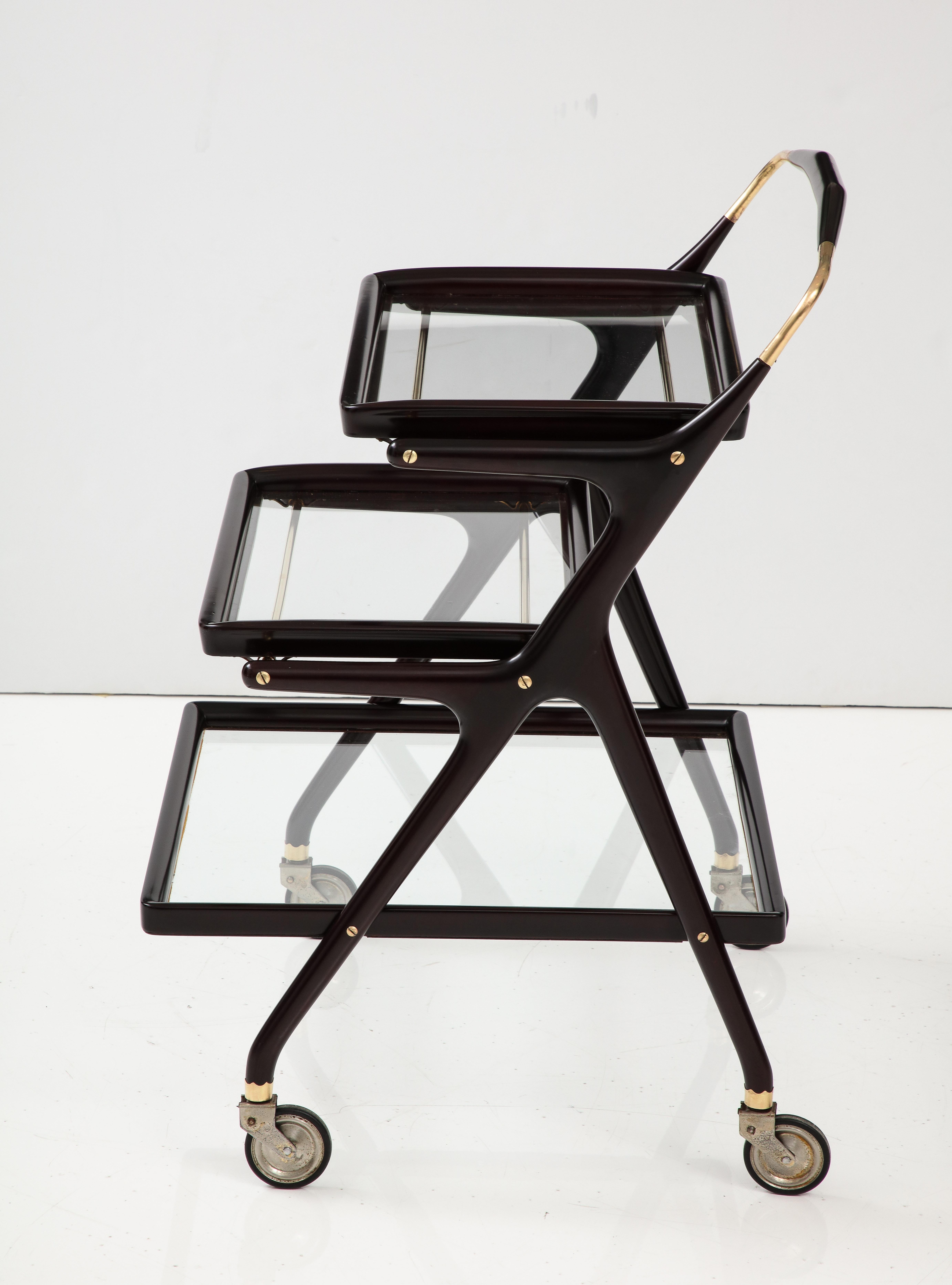 Cesare Lacca Modernist 3 Tier Bar Cart For Sale 3