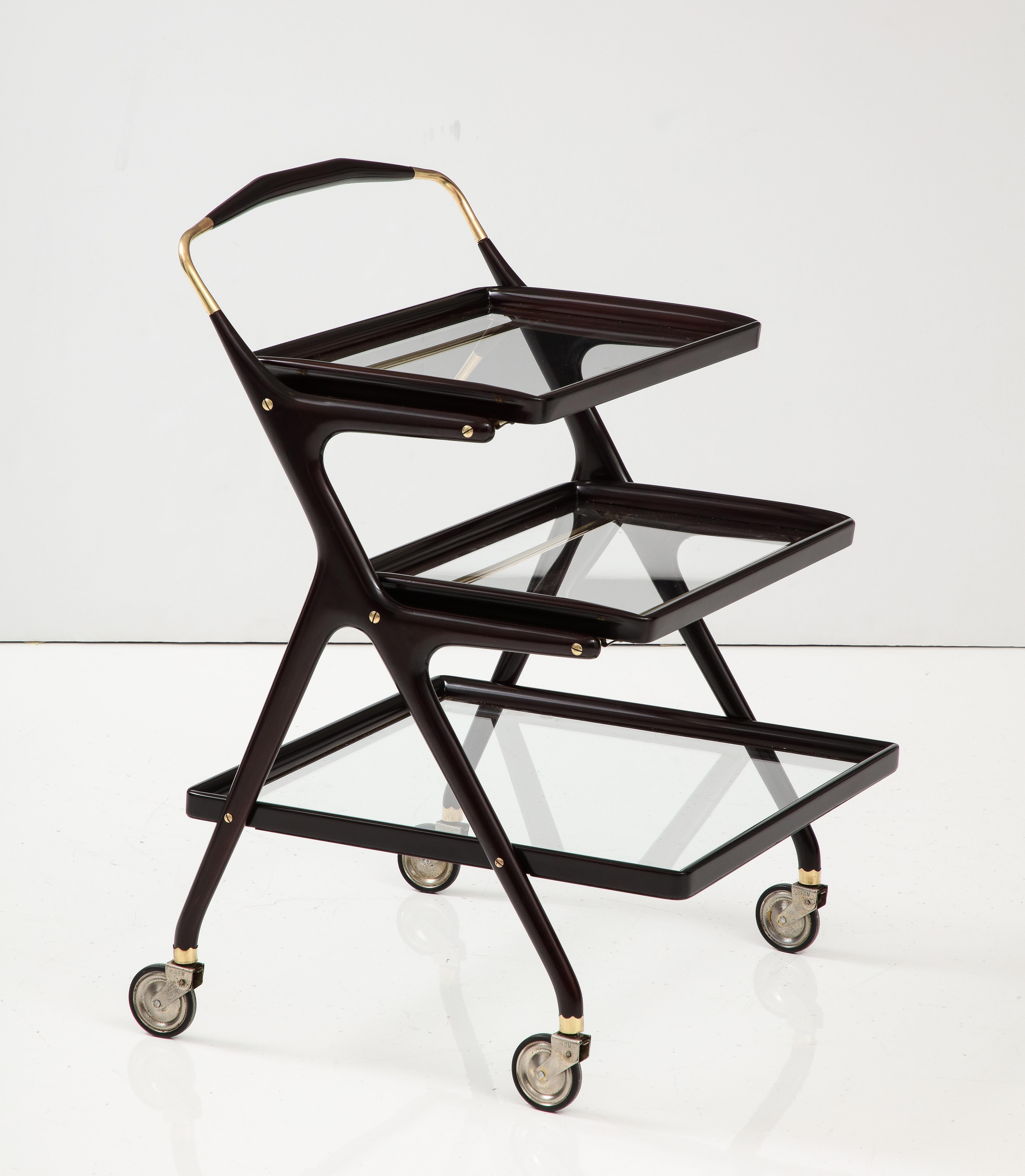 Cesare Lacca Modernist 3 Tier Bar Cart In Good Condition For Sale In New York, NY