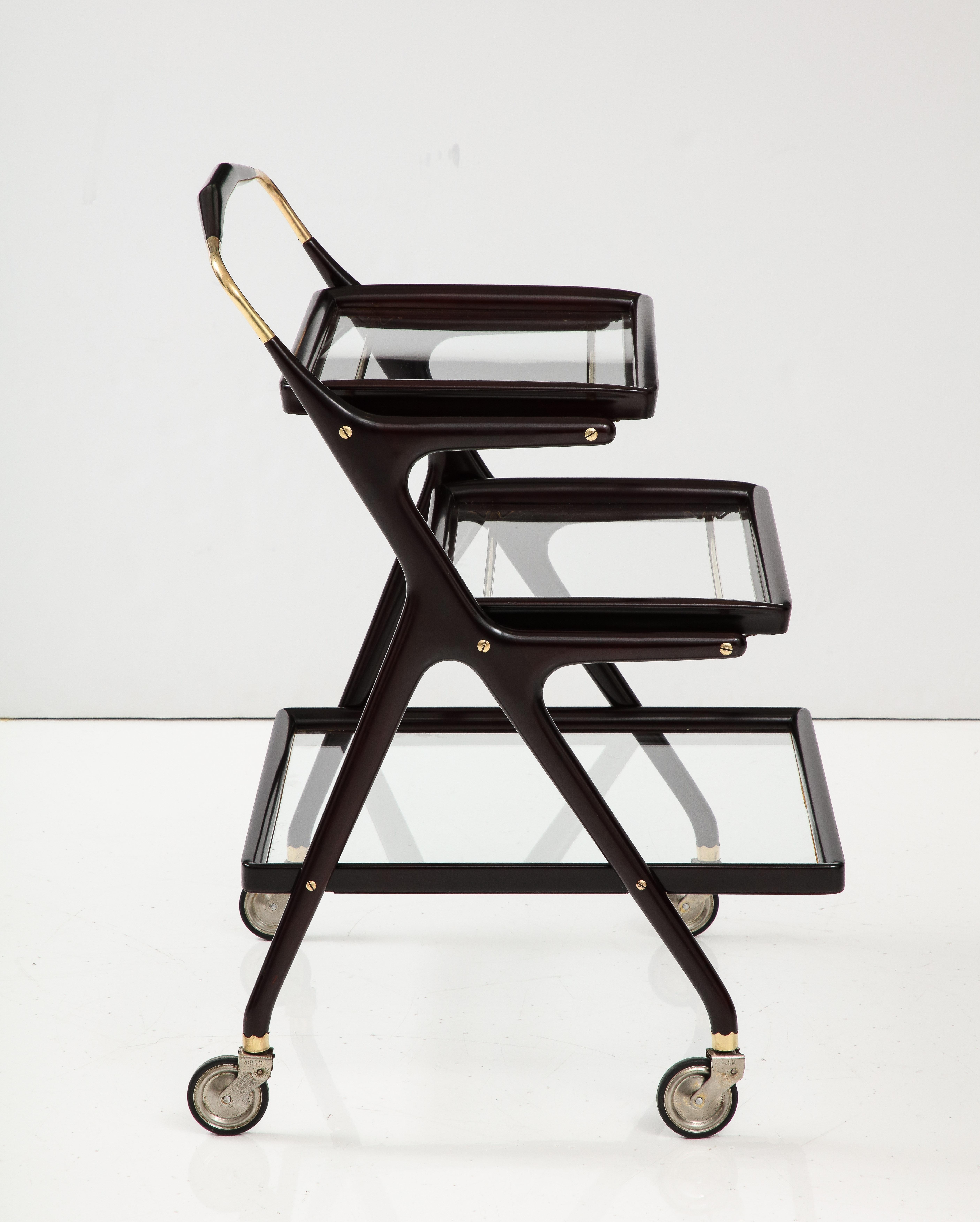 Mid-20th Century Cesare Lacca Modernist 3 Tier Bar Cart For Sale