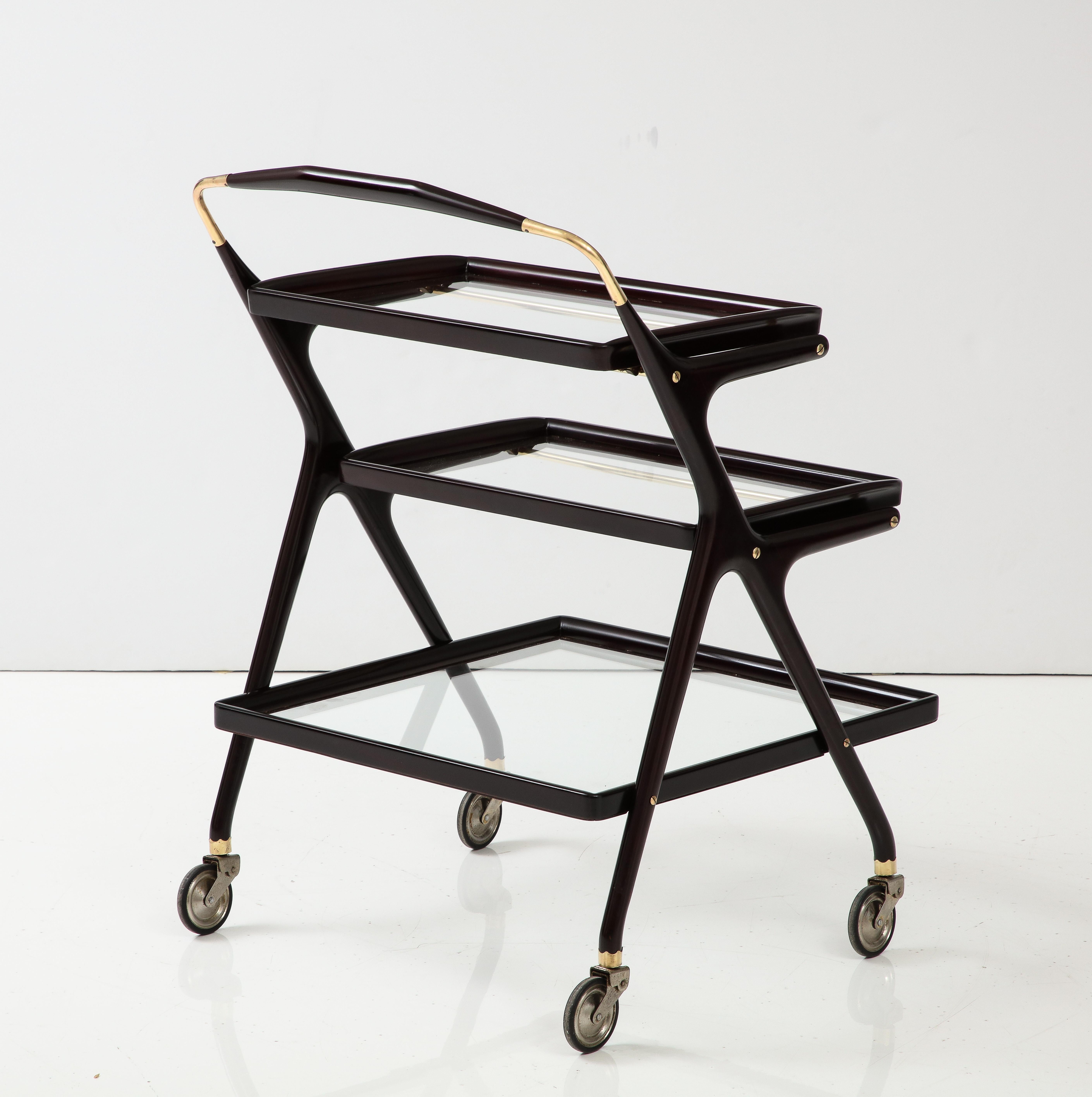 Cesare Lacca Modernist 3 Tier Bar Cart For Sale 1