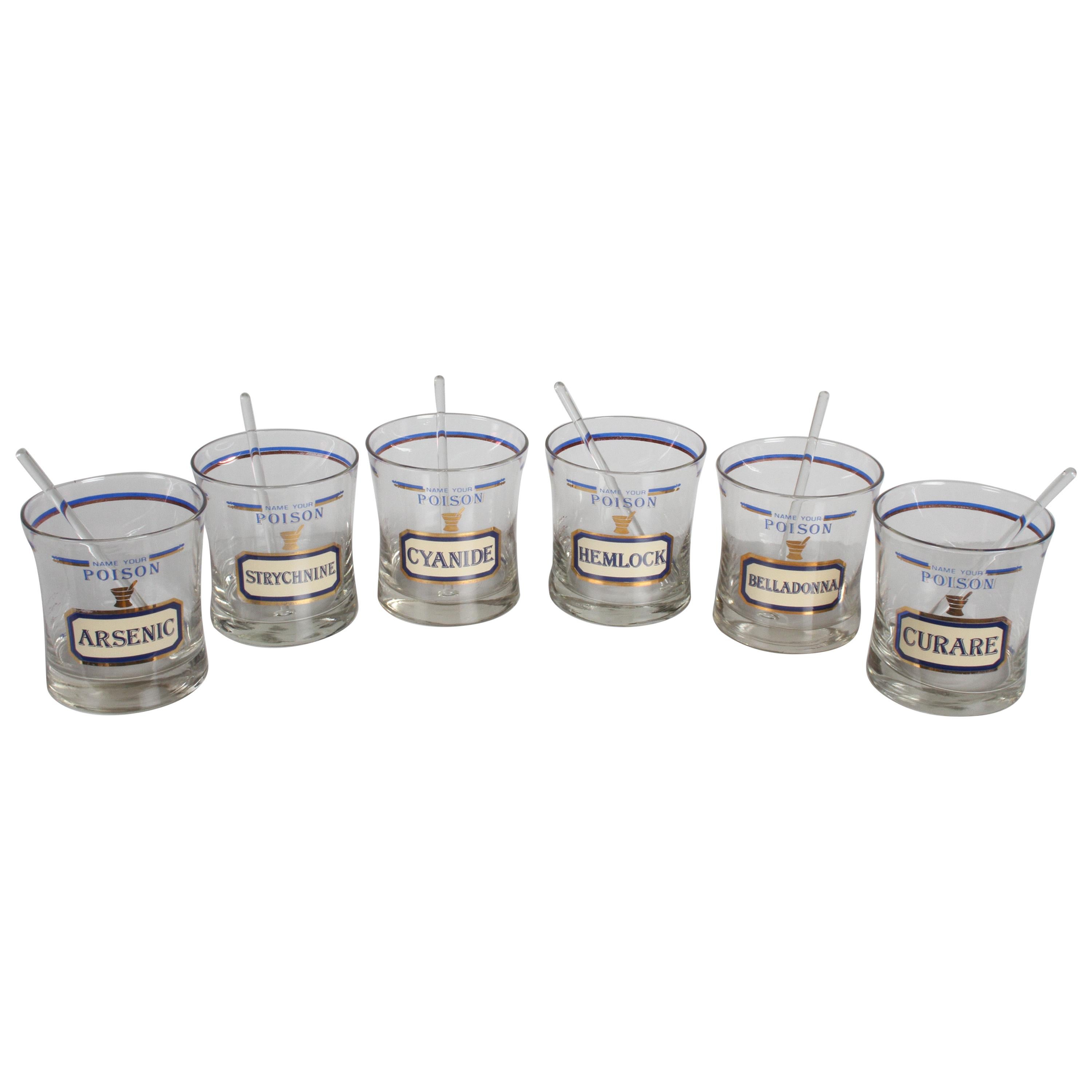 Cera
s "Name Your Poison" 22k Gilt Barware Rocks Cocktail Glasses Neiman Marcus