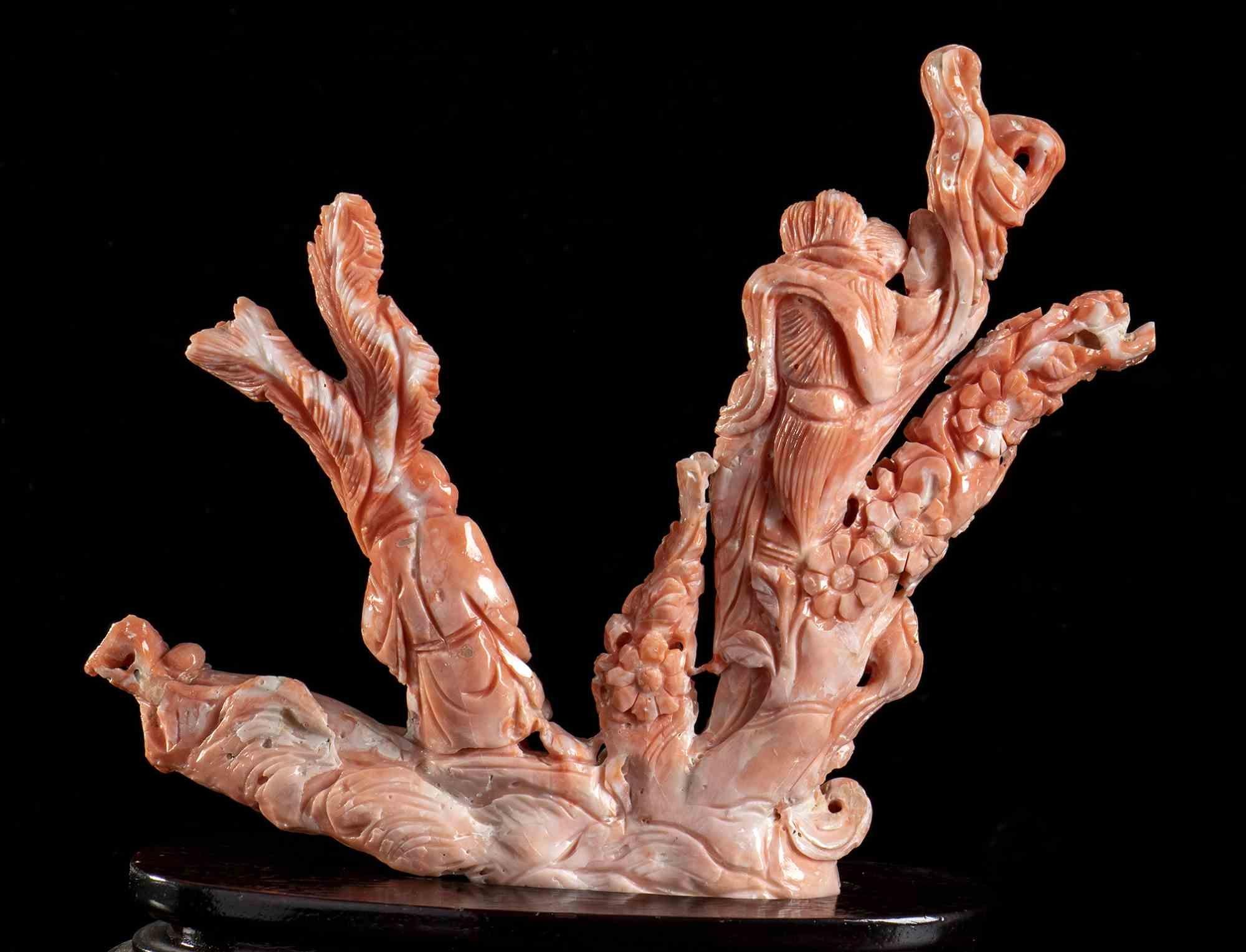 Hand-Carved Cerasuolo Coral Carving, Japan, Late 20th Century
