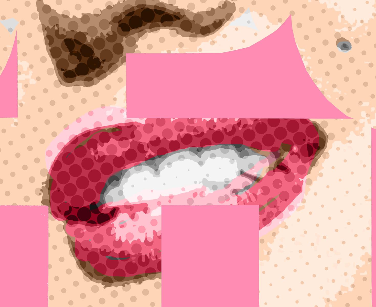 „Alphabet Marilyn Benday Pink“ 39x32 gerahmte POP ART (Pop-Art), Mixed Media Art, von Ceravolo
