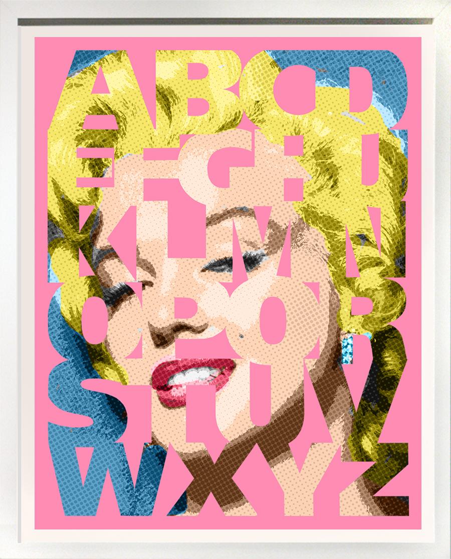 "Alphabet Marilyn Benday Pink" 39x32 framed POP ART - Mixed Media Art by Ceravolo