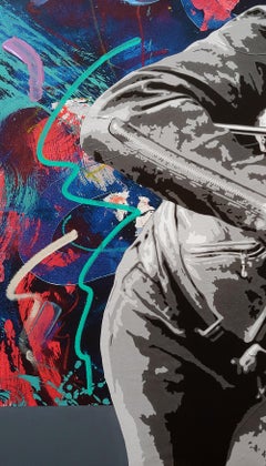 "Brando and G" 36x52"  Pop Art Portrait painting with hand embellishment