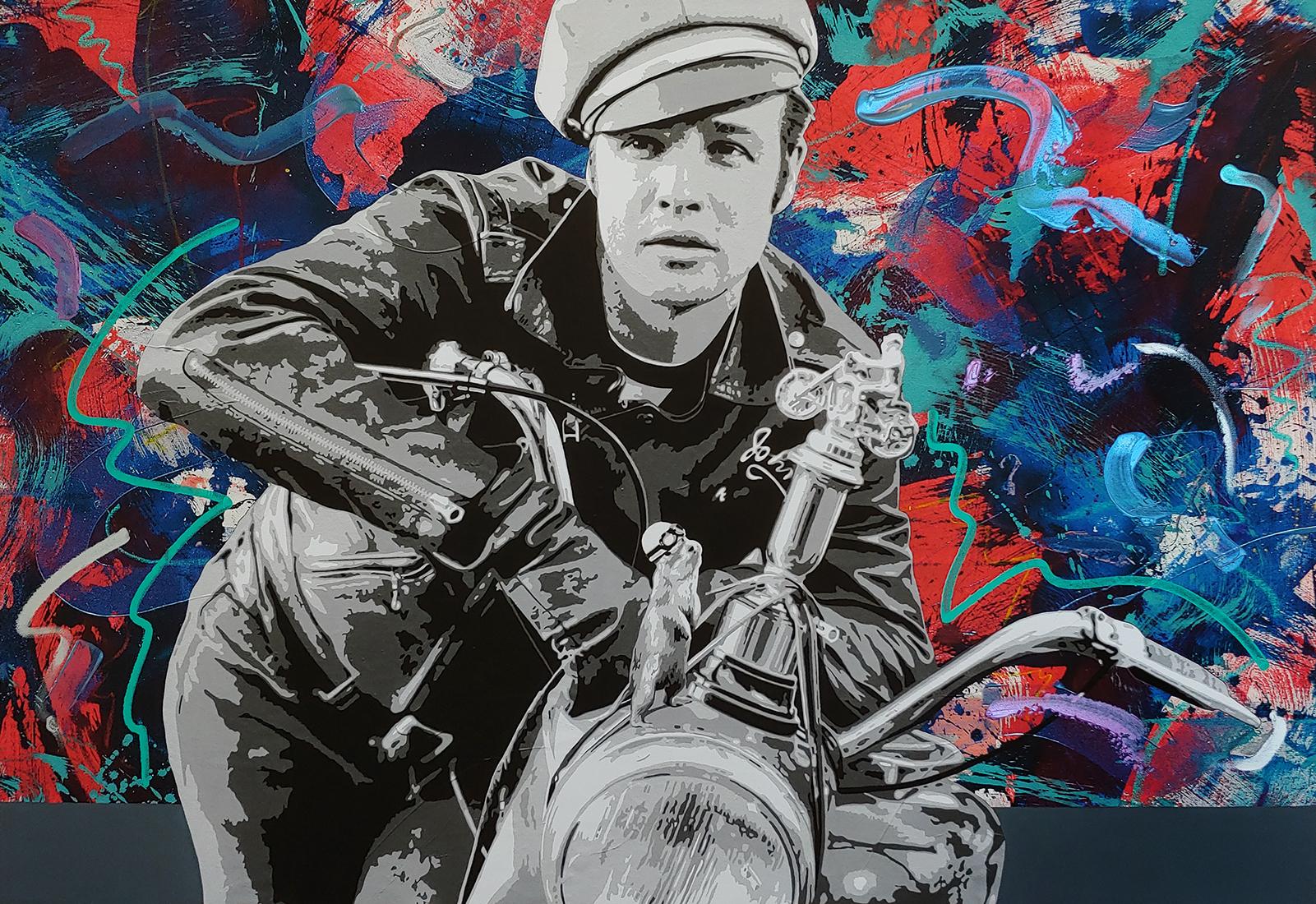 Ceravolo Figurative Painting - "Brando and G" 36x52"  Pop Art Portrait painting with hand embellishment