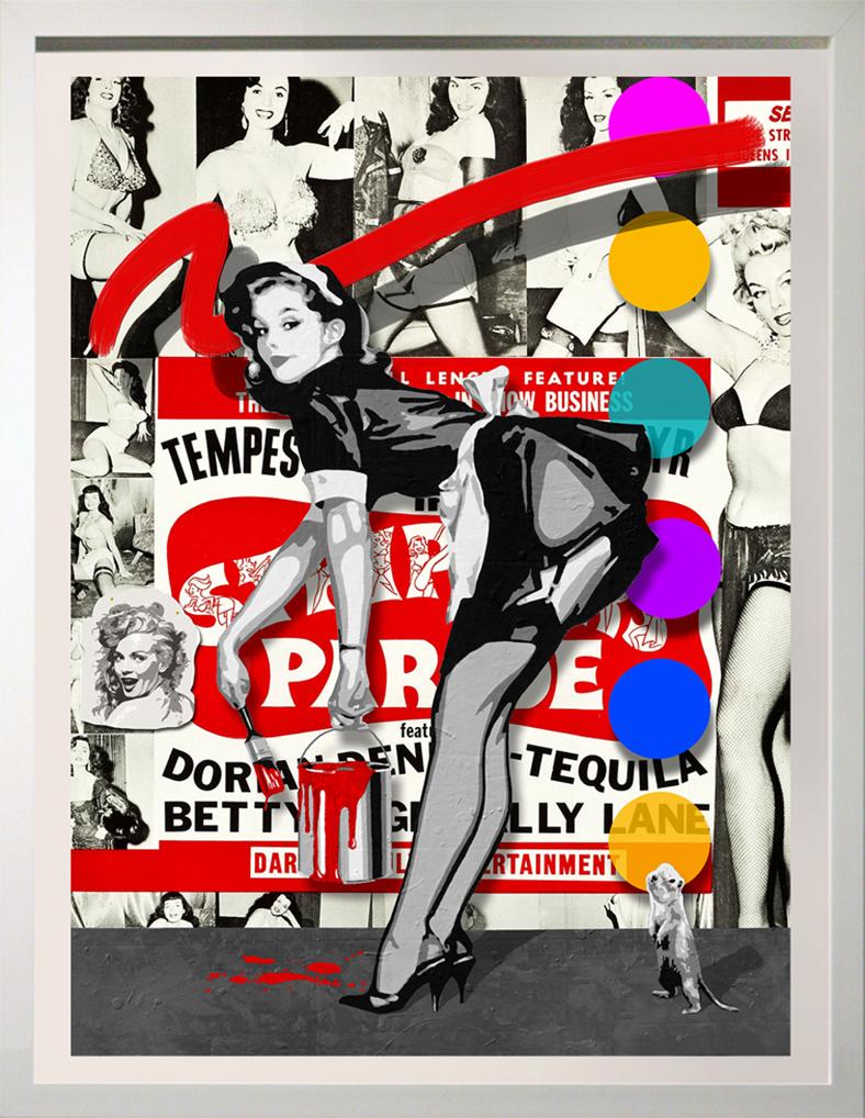 "" Girls, Girls and 1 Gopher " - composition à l'encre d'archives sur papier chiffon 38x30 " - Mixed Media Art de Ceravolo