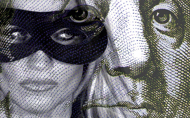 Masquerade Ball with Ben Franklin, acrylic and mixed media Canvas 32x60,  - Contemporary Mixed Media Art by Ceravolo