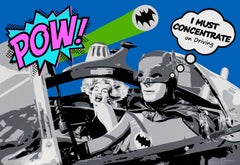 "PINK POW" Monoprint Batman and the Movie Star with iridescent acrylic on canvas