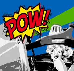 "RED POW" Batman & The Movies Monoprint avec Bat Signal peint et irisé