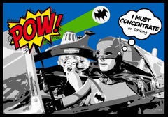 "RED POW" Batman & The Movies Monoprint avec Bat Signal peint et irisé