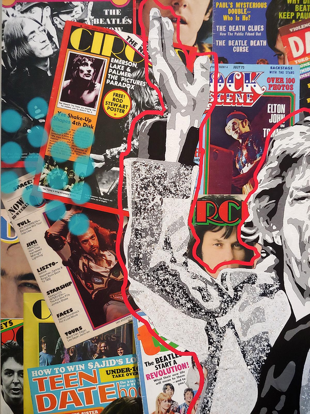 Jouant avec Jagger, polymère acrylique avec écailles de mica sur toile avec encres d'archives en vente 6