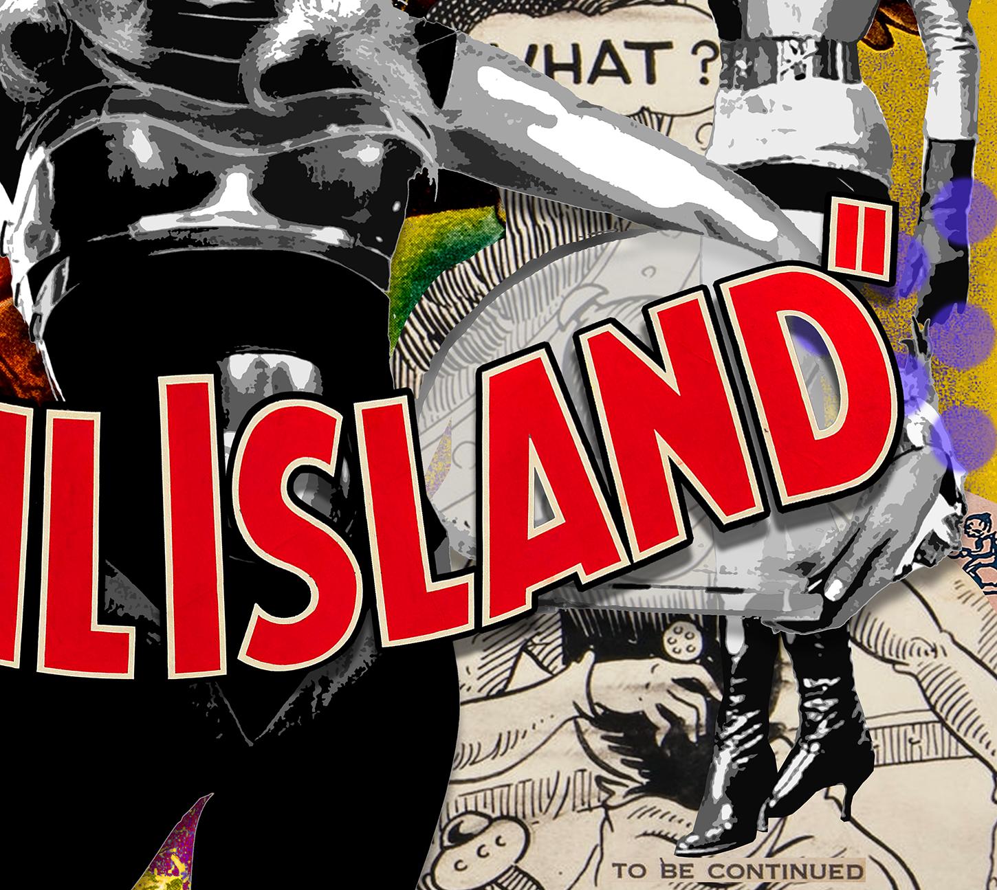 She Devil Island, 31x39 gerahmt, Sci Fi Mixed Media-Bild mit Handarbeit im Angebot 2